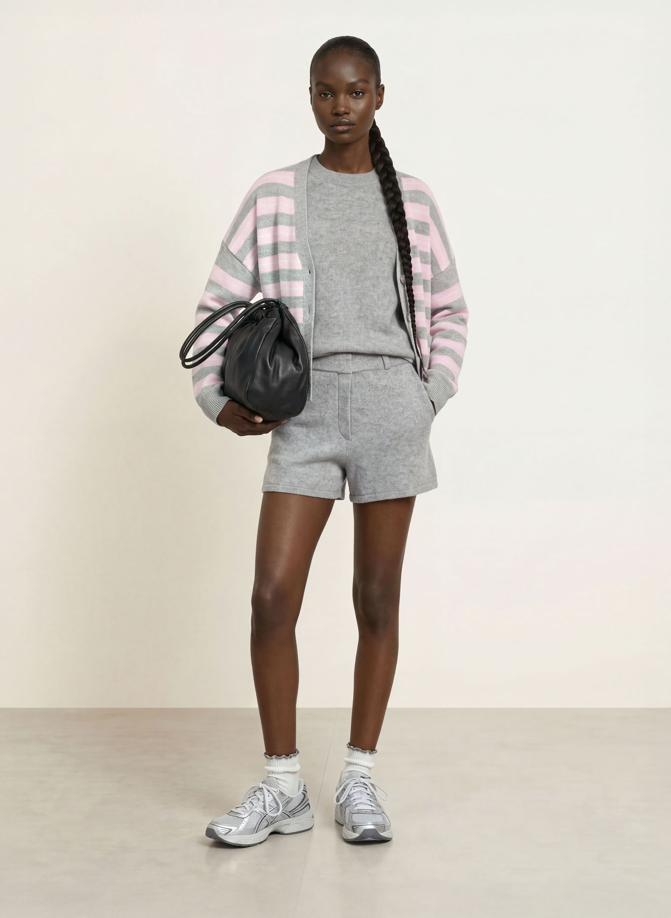 LADNERI Strickshorts MAXI mit Cashmere: GRAU