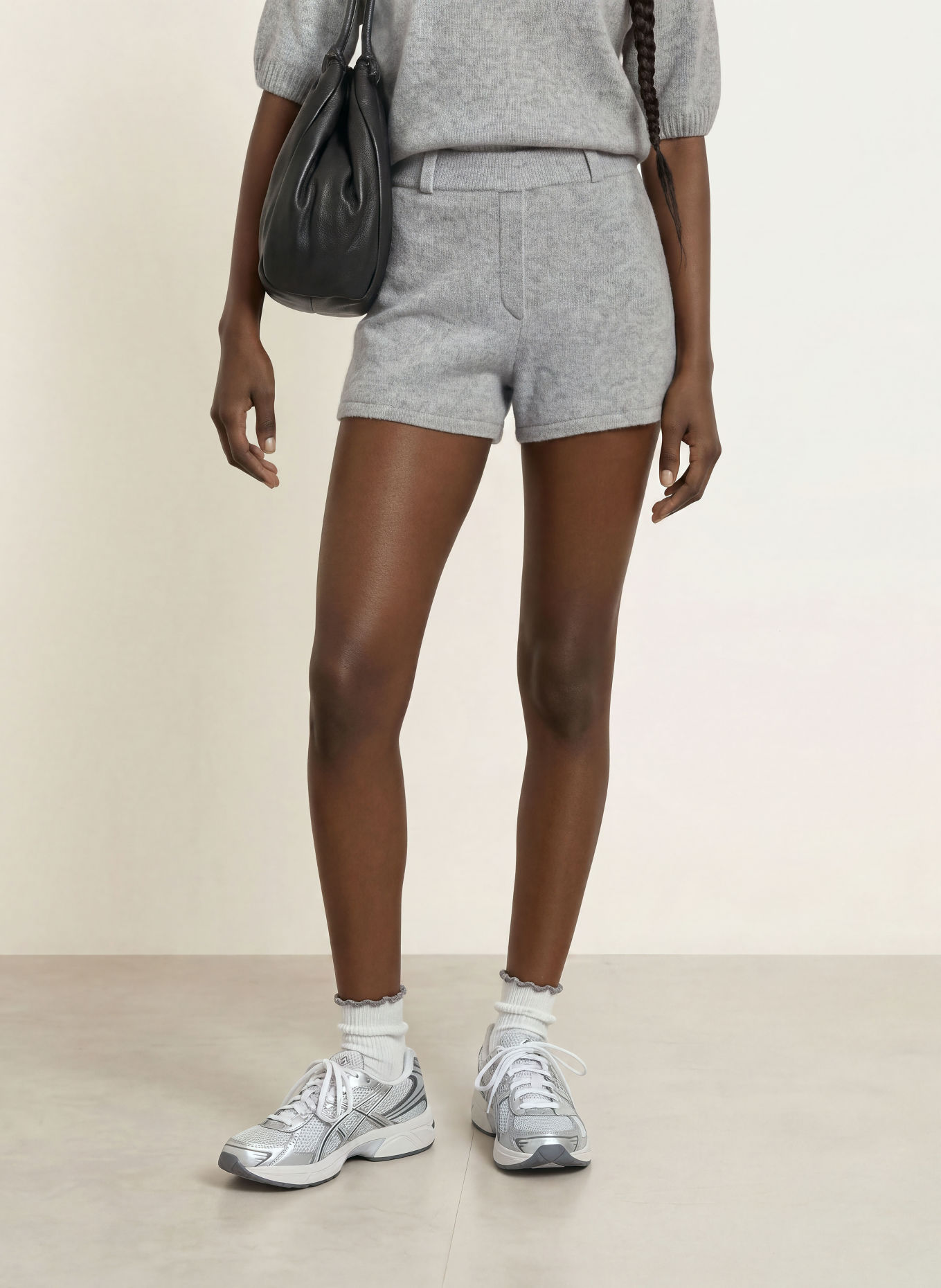 LADNERI Strickshorts MAXI mit Cashmere: GRAU