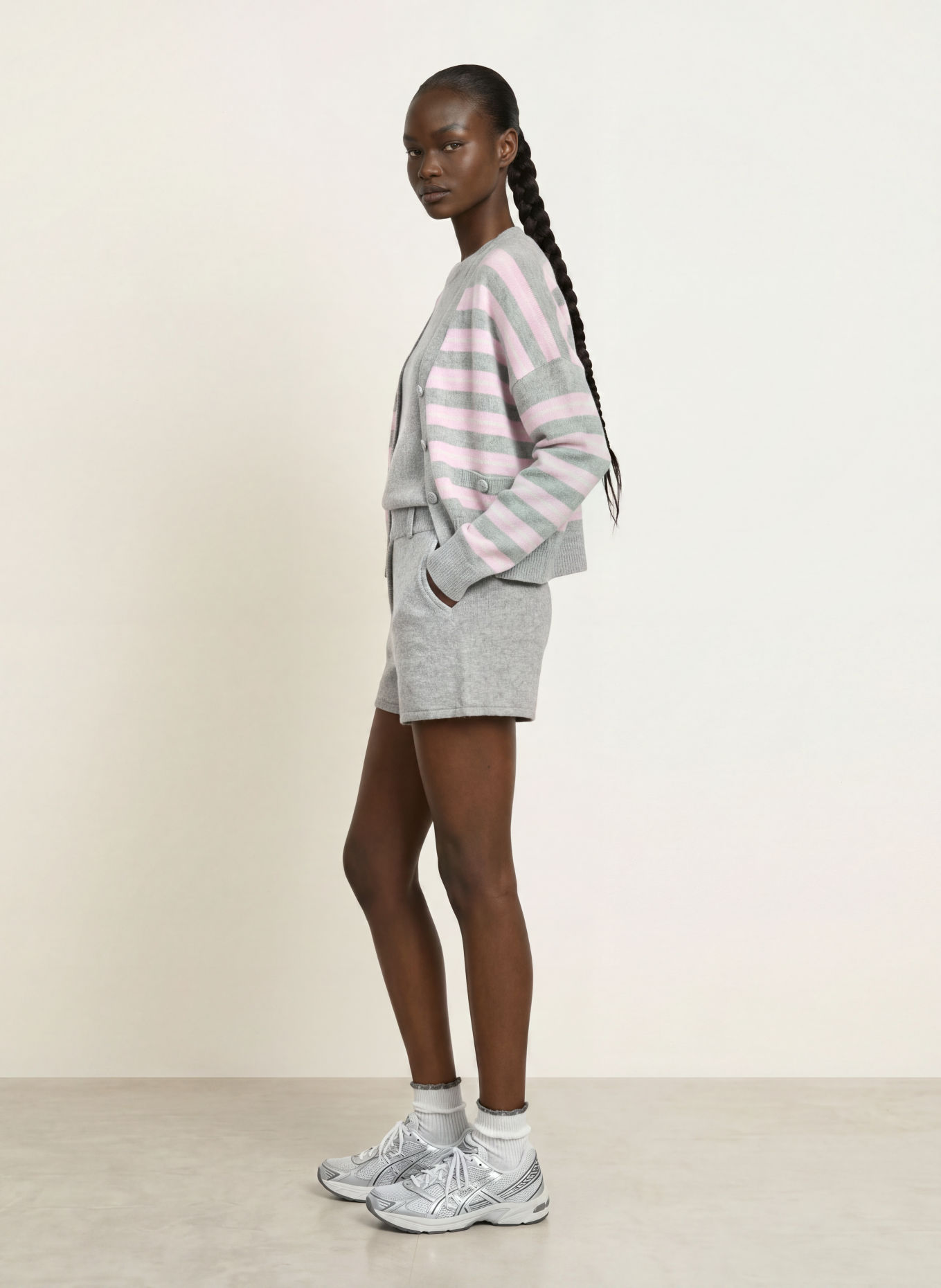 LADNERI Strickshorts MAXI mit Cashmere: GRAU
