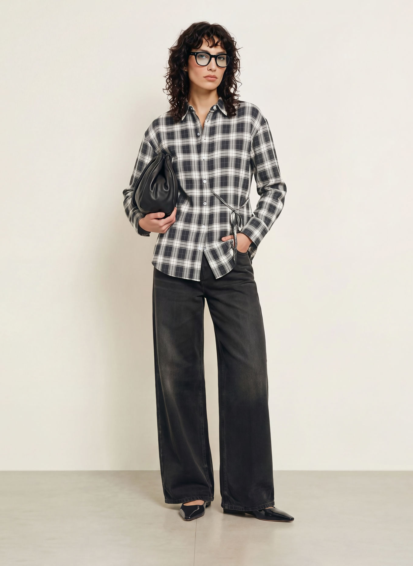 LADNERI Hemdbluse VITA: SCHWARZ / HELLBRAUN / ECRU