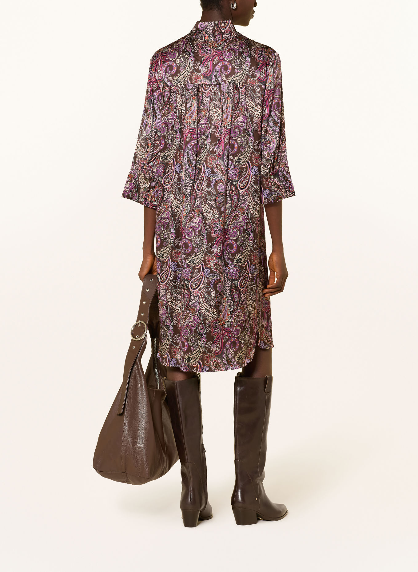 dea kudibal Robe KAMILLES en soie à manches 3/4: MARRON FONCÉ / BEIGE / LILAS