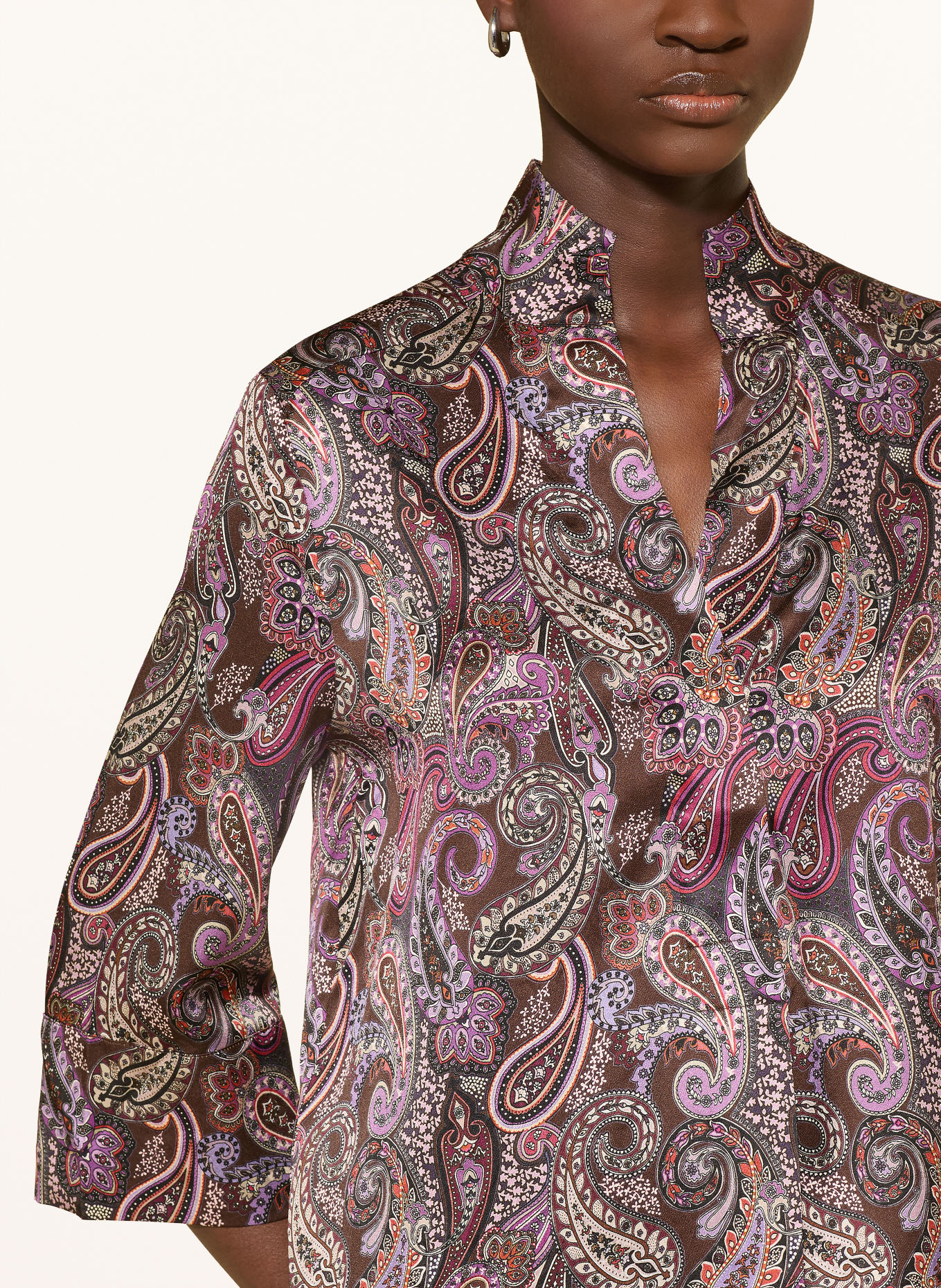 dea kudibal Robe KAMILLES en soie à manches 3/4: MARRON FONCÉ / BEIGE / LILAS