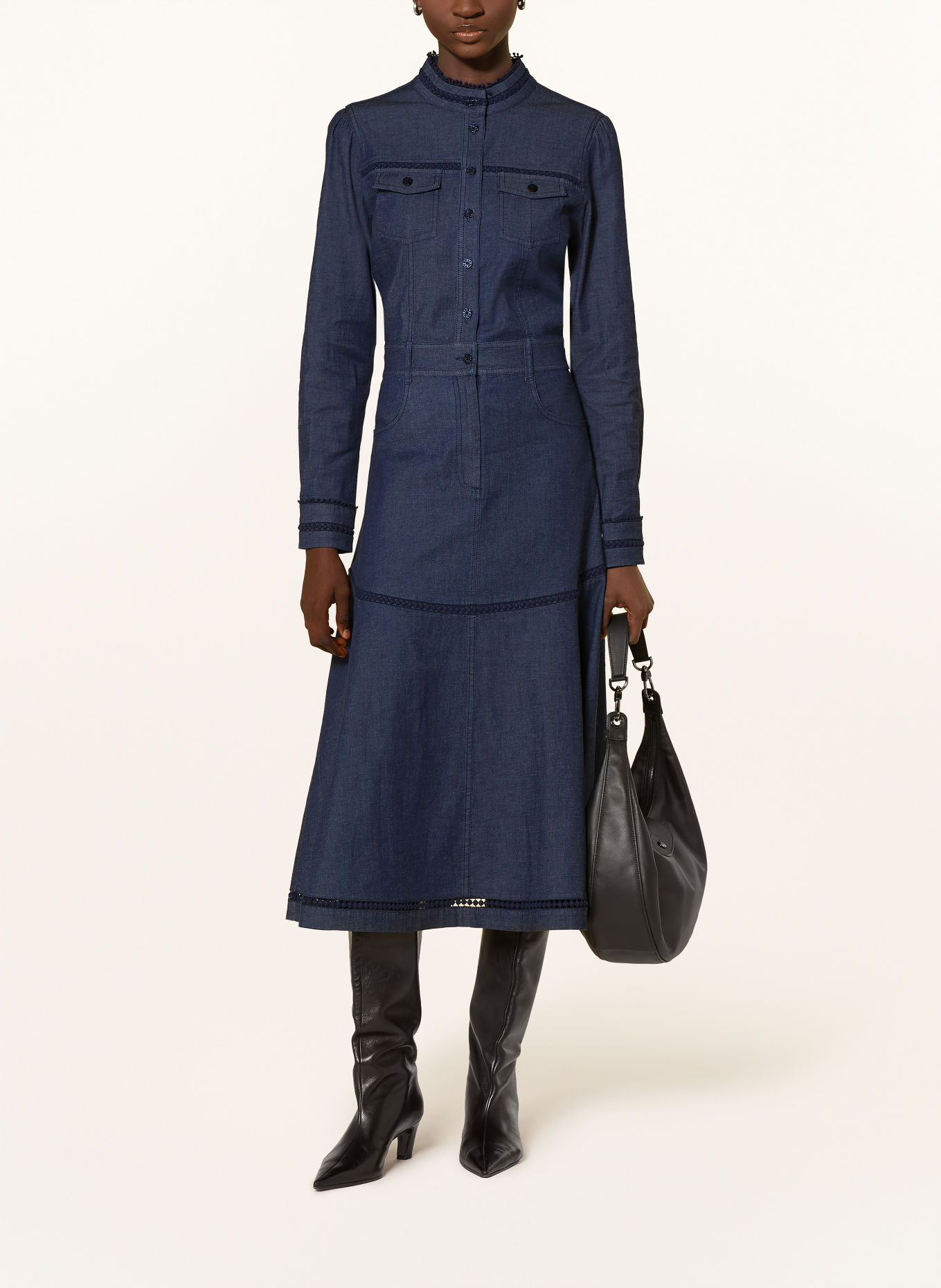 dea kudibal Robe en jean AUGUSTA avec de la dentelle: BLEU FONCÉ