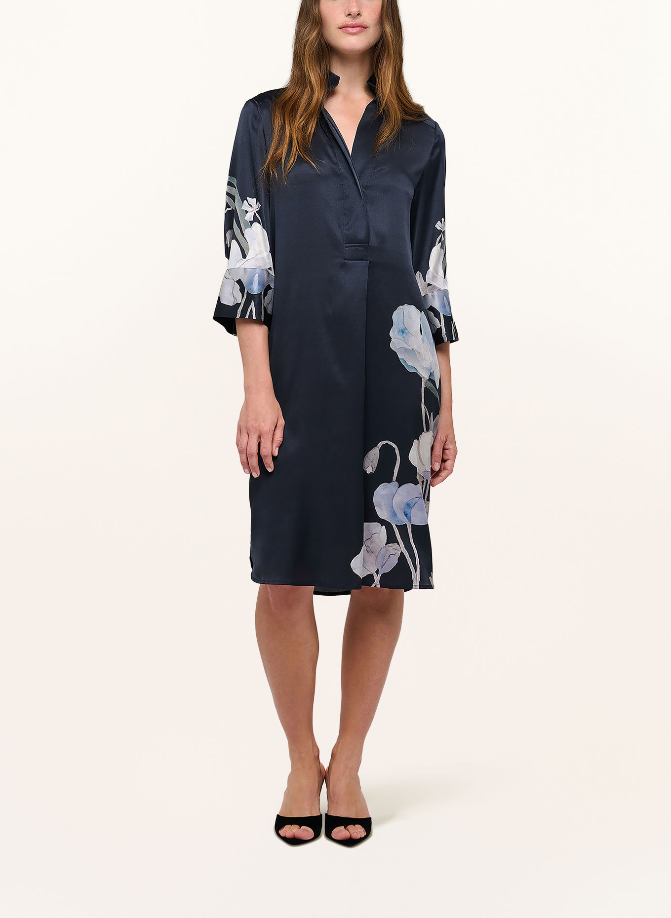 dea kudibal Kleid KAMILLES mit Seide und 3/4-Arm: DUNKELBLAU / BLAUGRAU / TAUPE