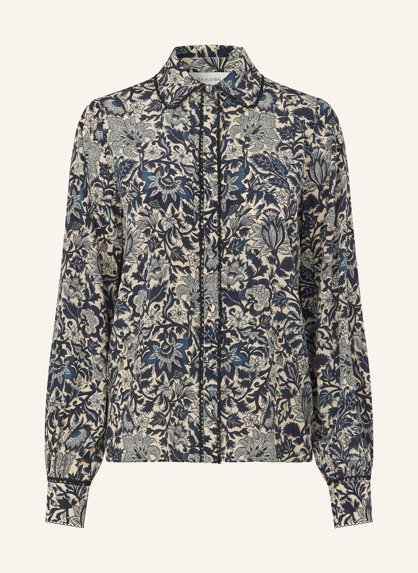 dea kudibal LENA Blouse with Silk and Lace: DARK BLUE / ECRU / BLUE GRAY