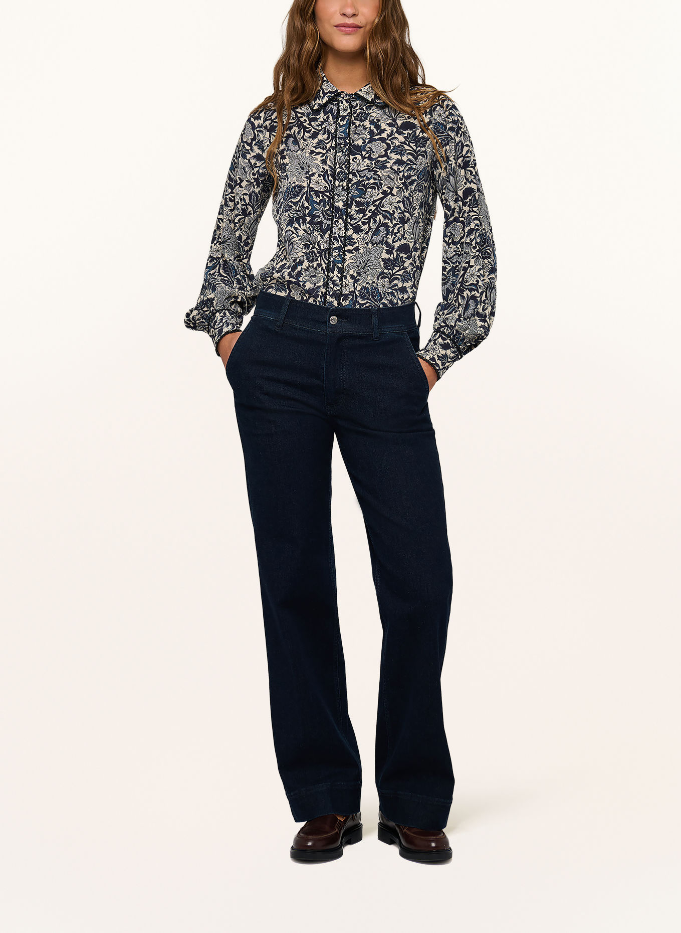 dea kudibal LENA Blouse with Silk and Lace: DARK BLUE / ECRU / BLUE GRAY
