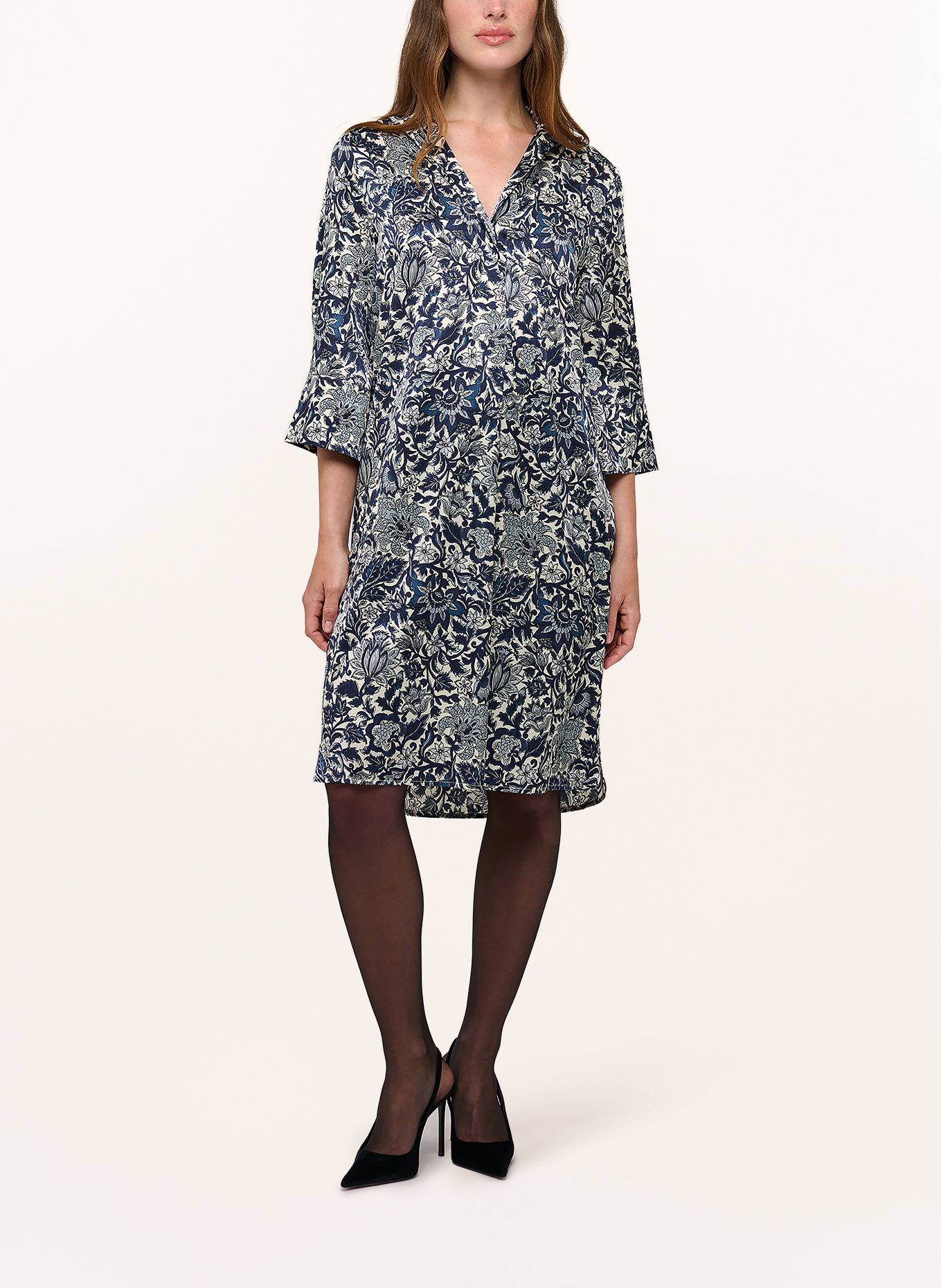dea kudibal Kleid KAMILLES mit Seide und 3/4-Arm: DUNKELBLAU / ECRU / BLAUGRAU