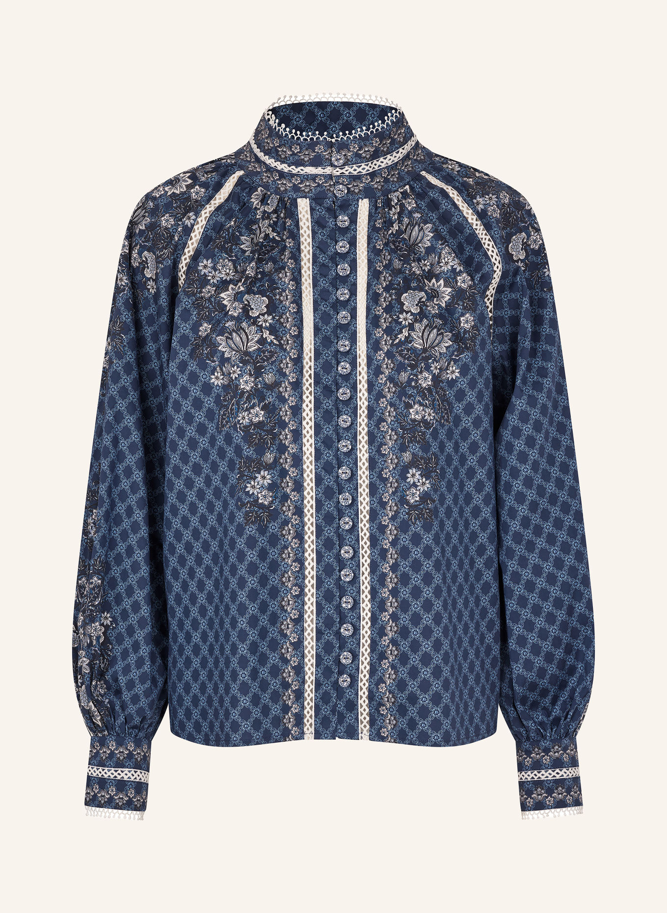 dea kudibal MONIA Blouse with Lace: DARK BLUE / LIGHT BLUE / WHITE