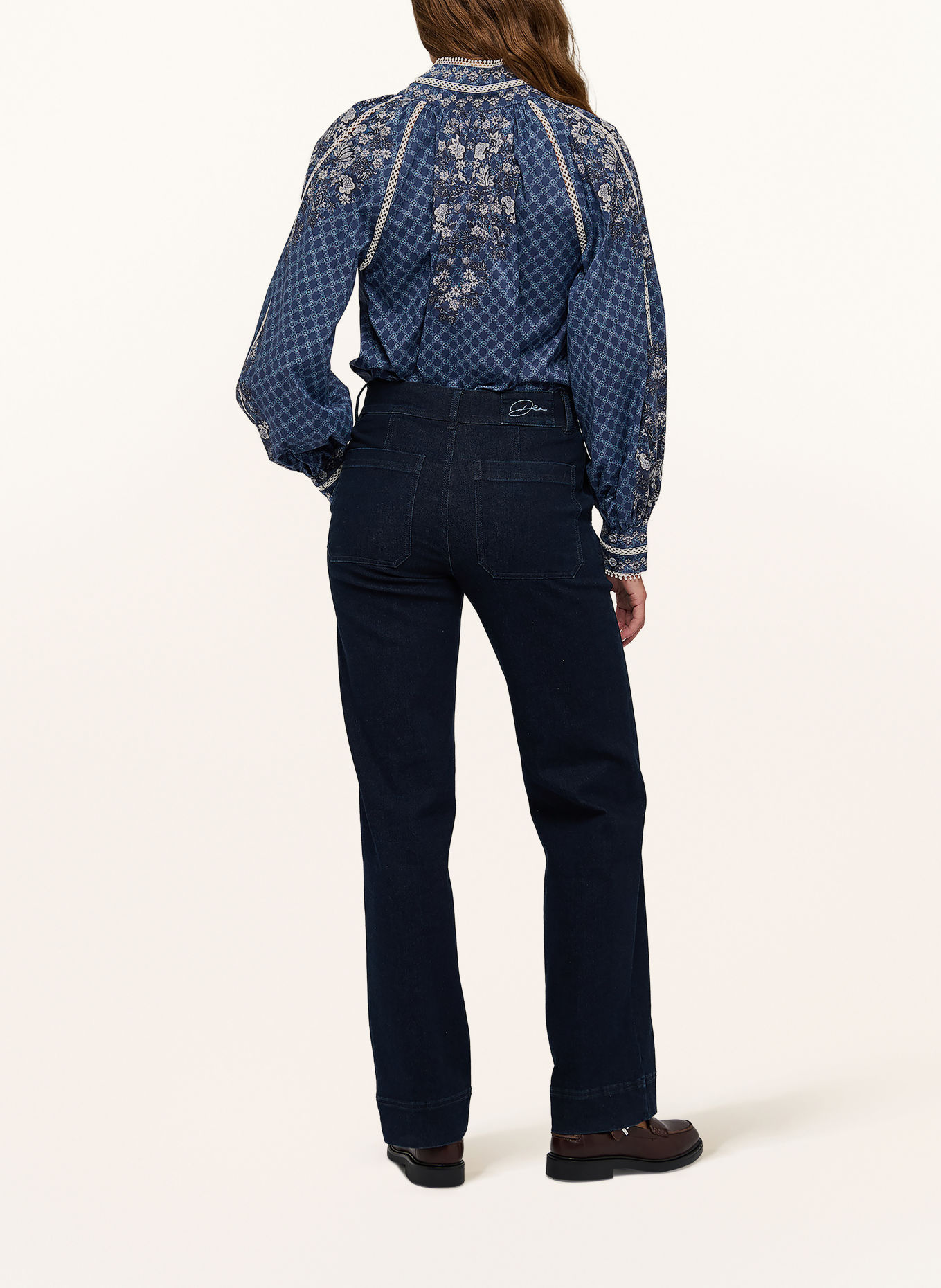 dea kudibal MONIA Blouse with Lace: DARK BLUE / LIGHT BLUE / WHITE