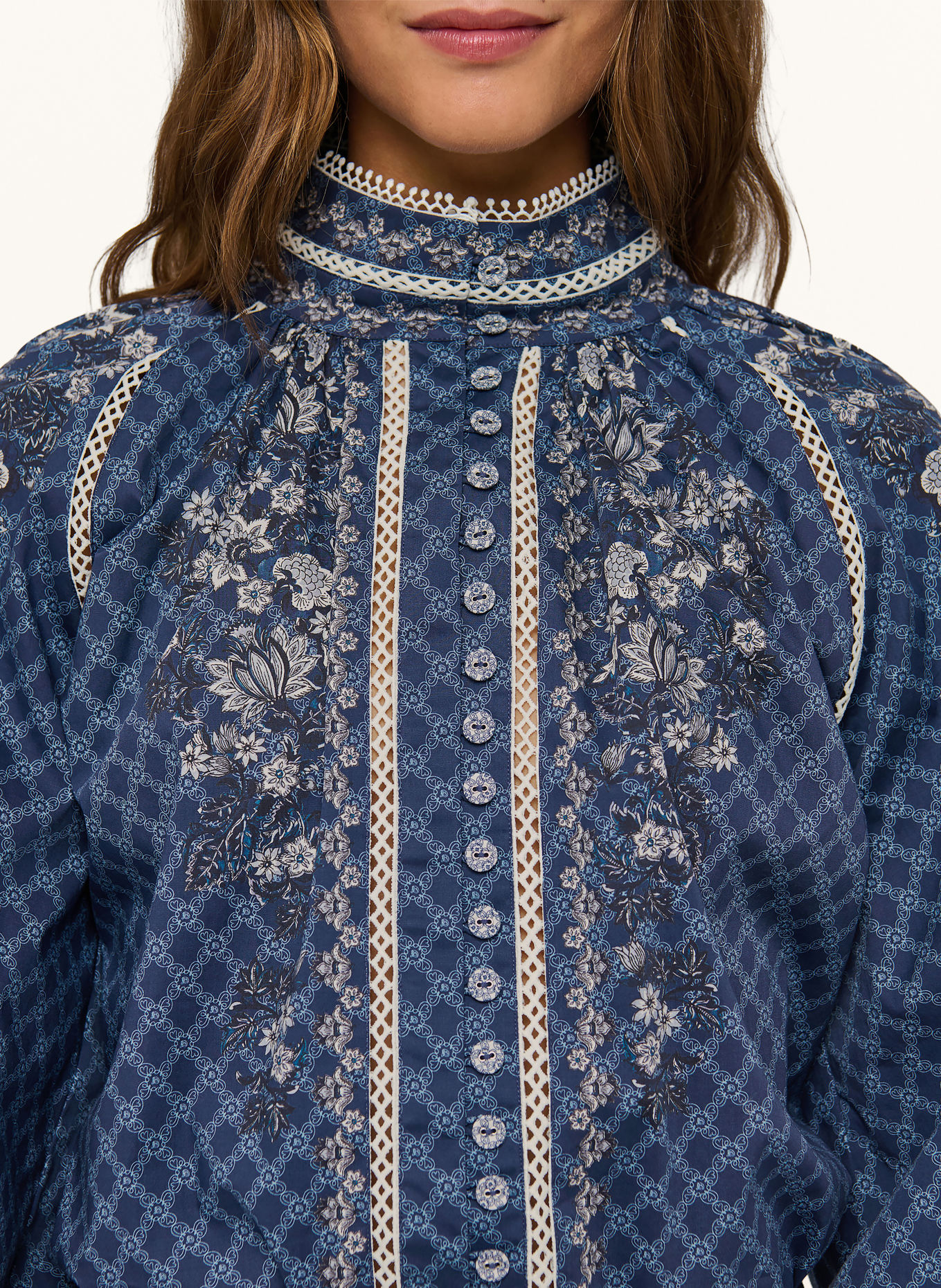 dea kudibal MONIA Blouse with Lace: DARK BLUE / LIGHT BLUE / WHITE