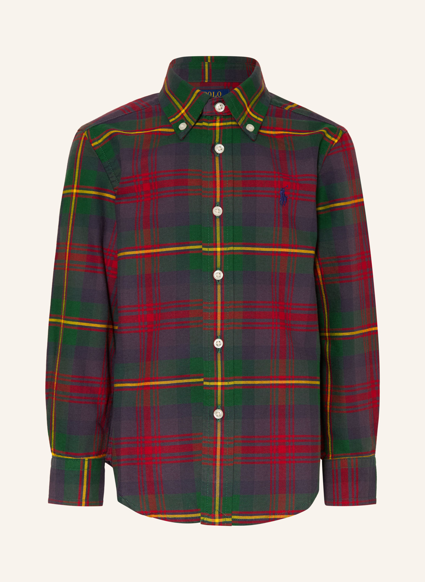 POLO RALPH LAUREN Oxford shirt: DARK GREEN / DARK RED / YELLOW