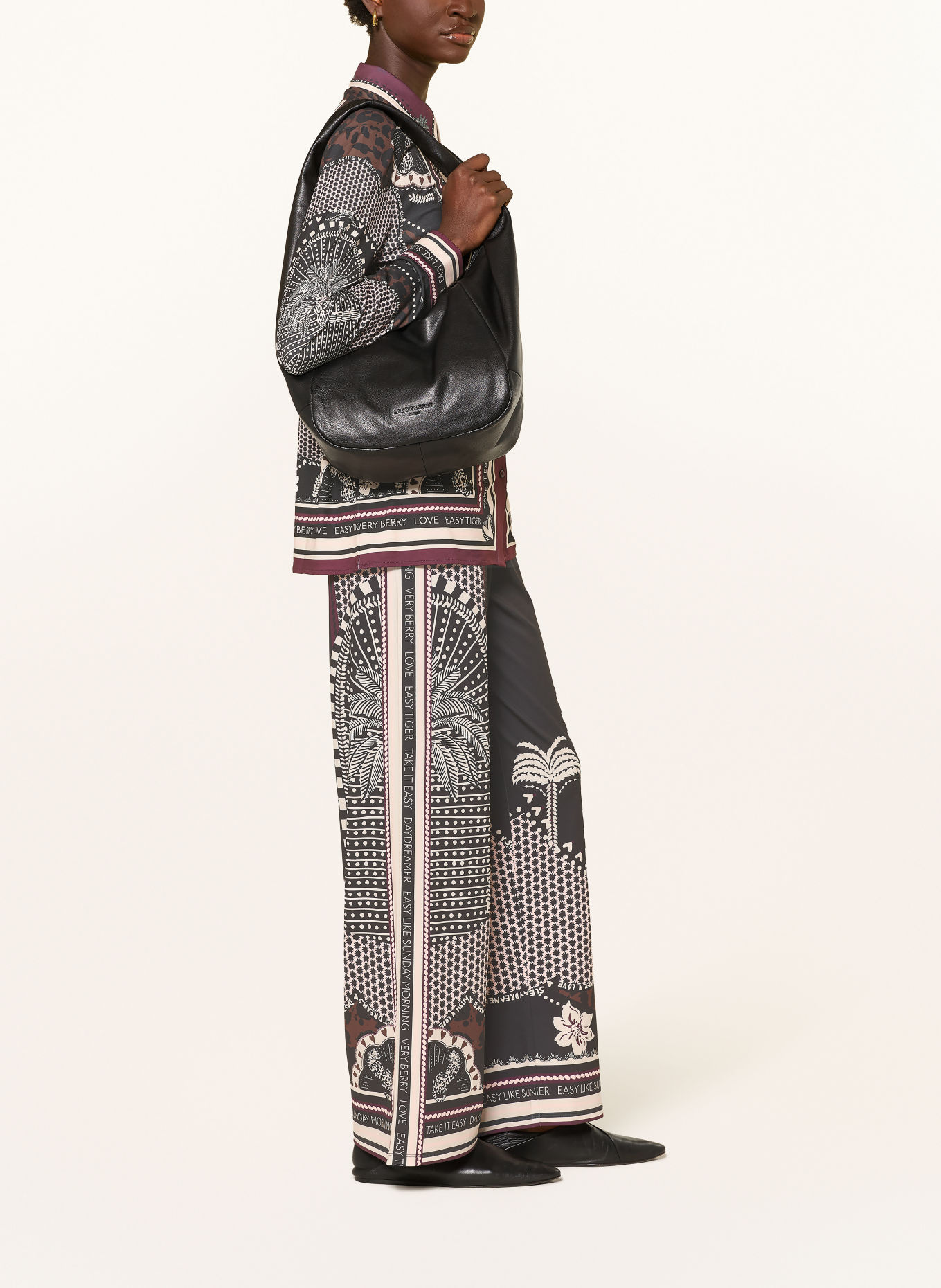 Miss Lagotte Marlene-broek: ZWART / BEIGE / DONKERROOD