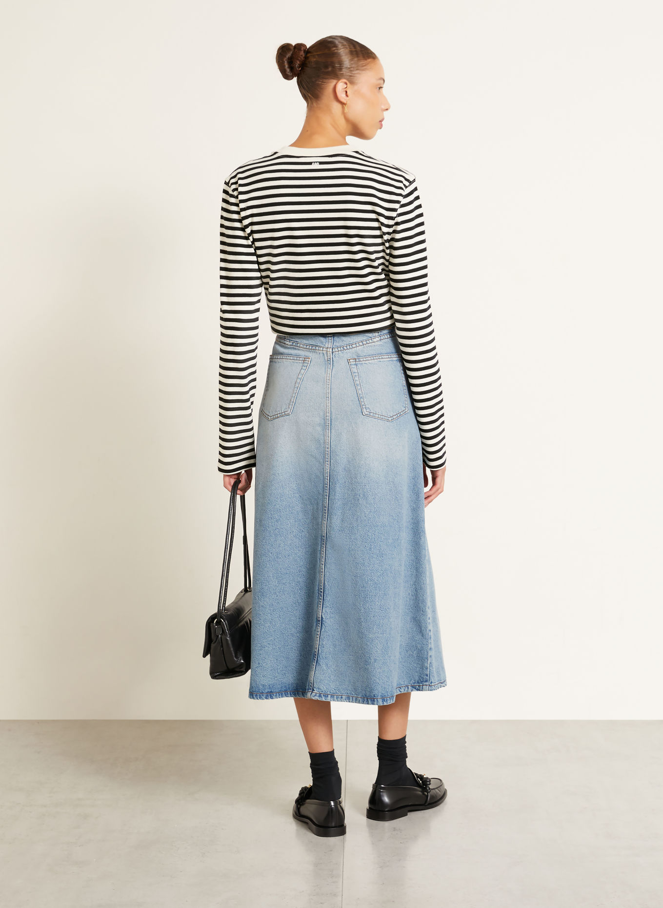 AMI PARIS Langærmet T-shirt: SORT / CREME
