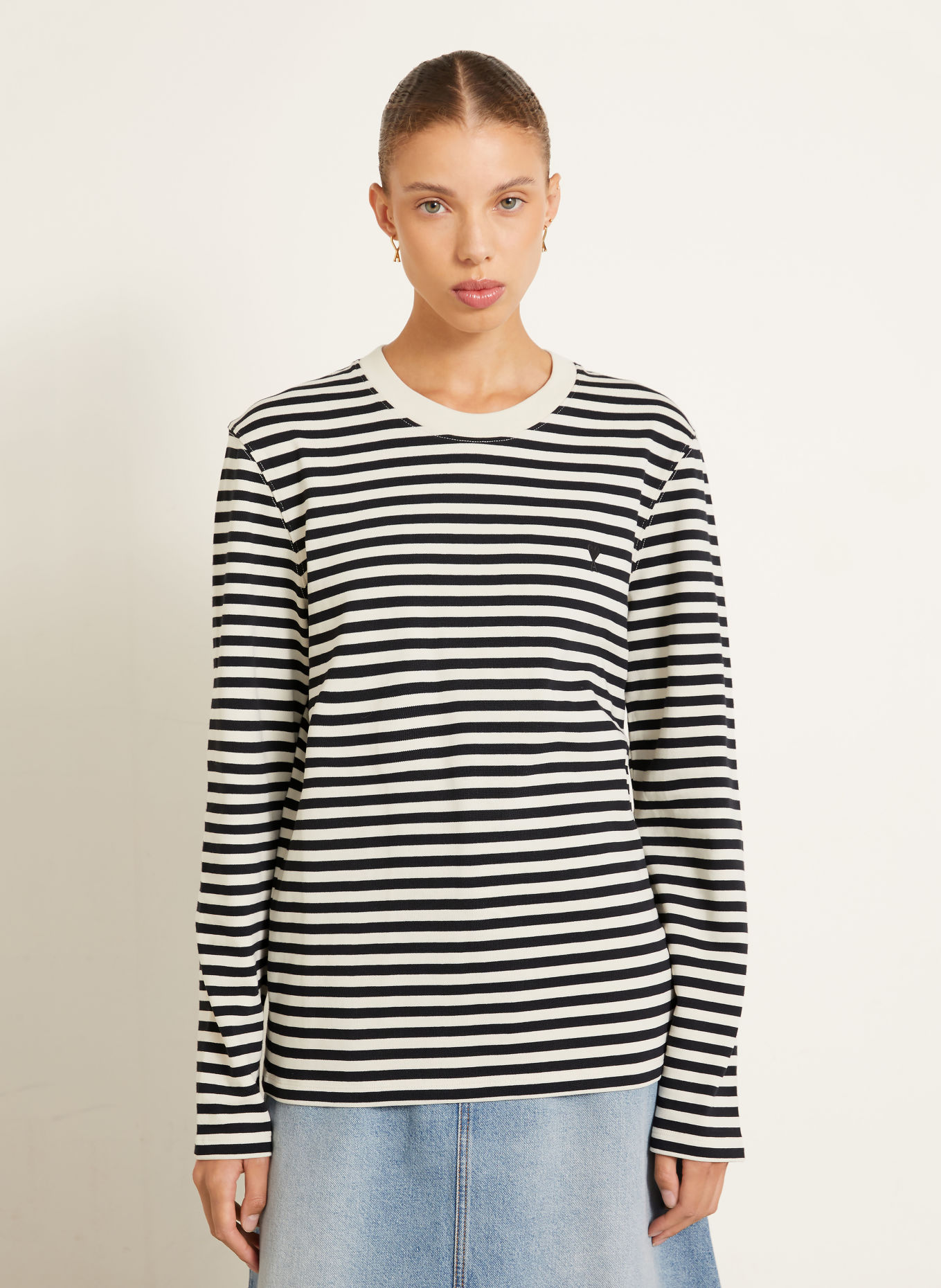 AMI PARIS Langærmet T-shirt: SORT / CREME