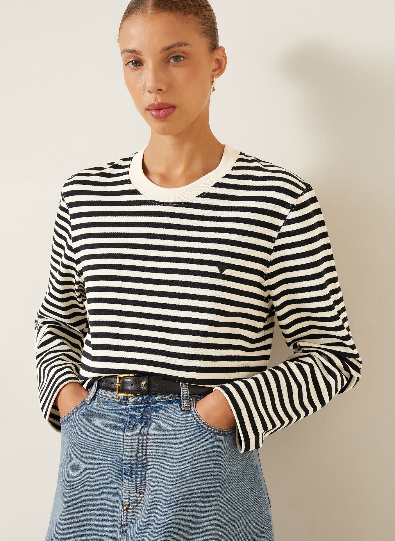 AMI PARIS Langærmet T-shirt: SORT / CREME