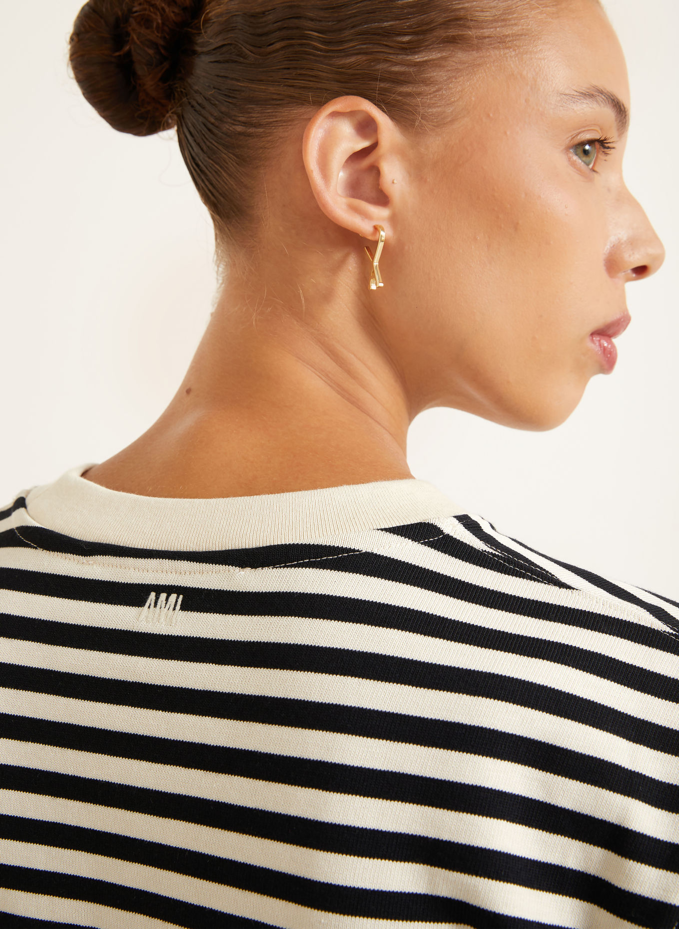 AMI PARIS Langærmet T-shirt: SORT / CREME