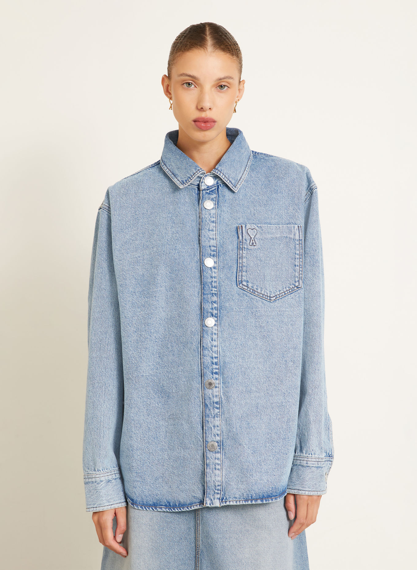 AMI PARIS Denim Overshirt: BLUE
