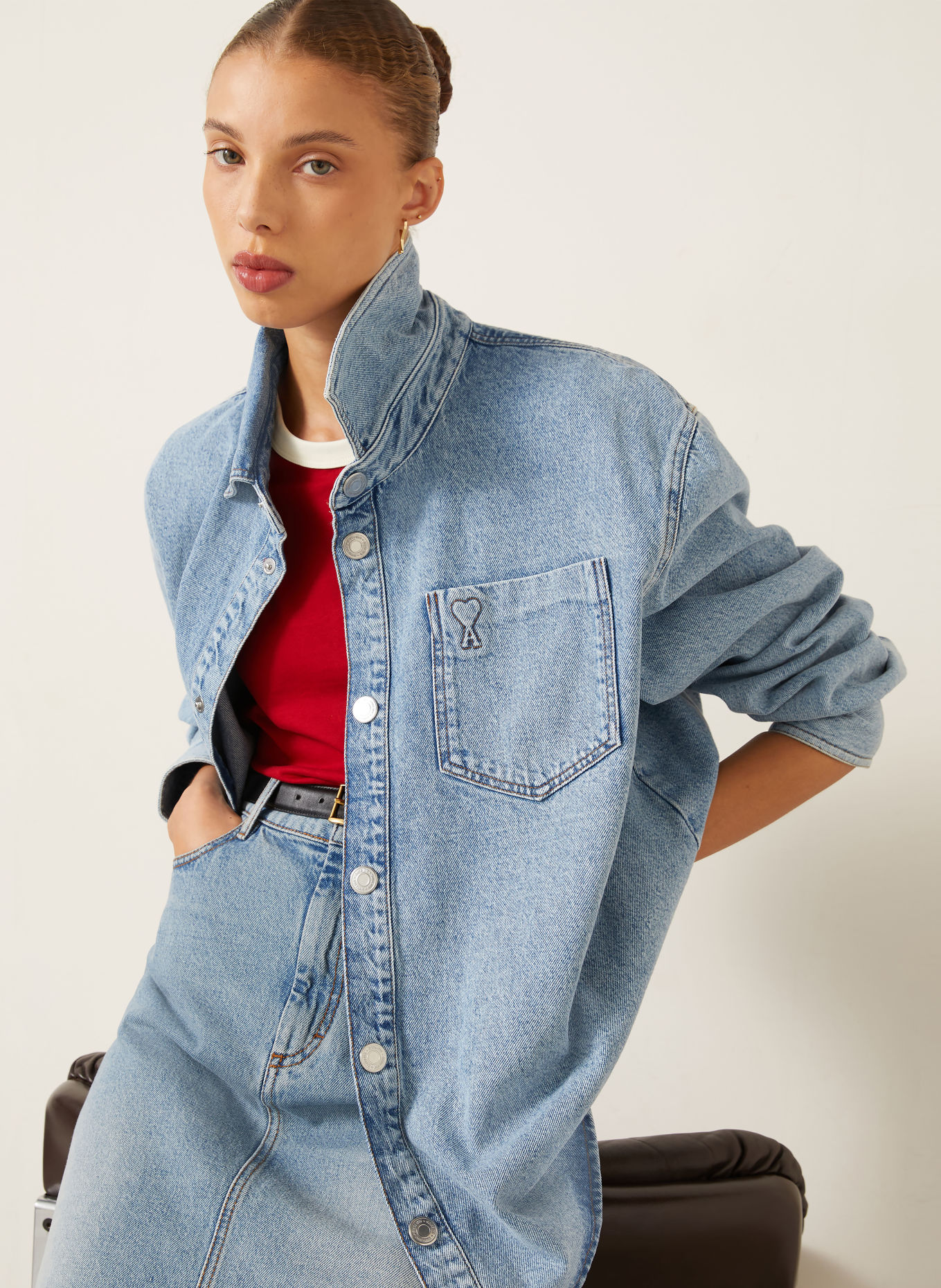 AMI PARIS Denim Overshirt: BLUE