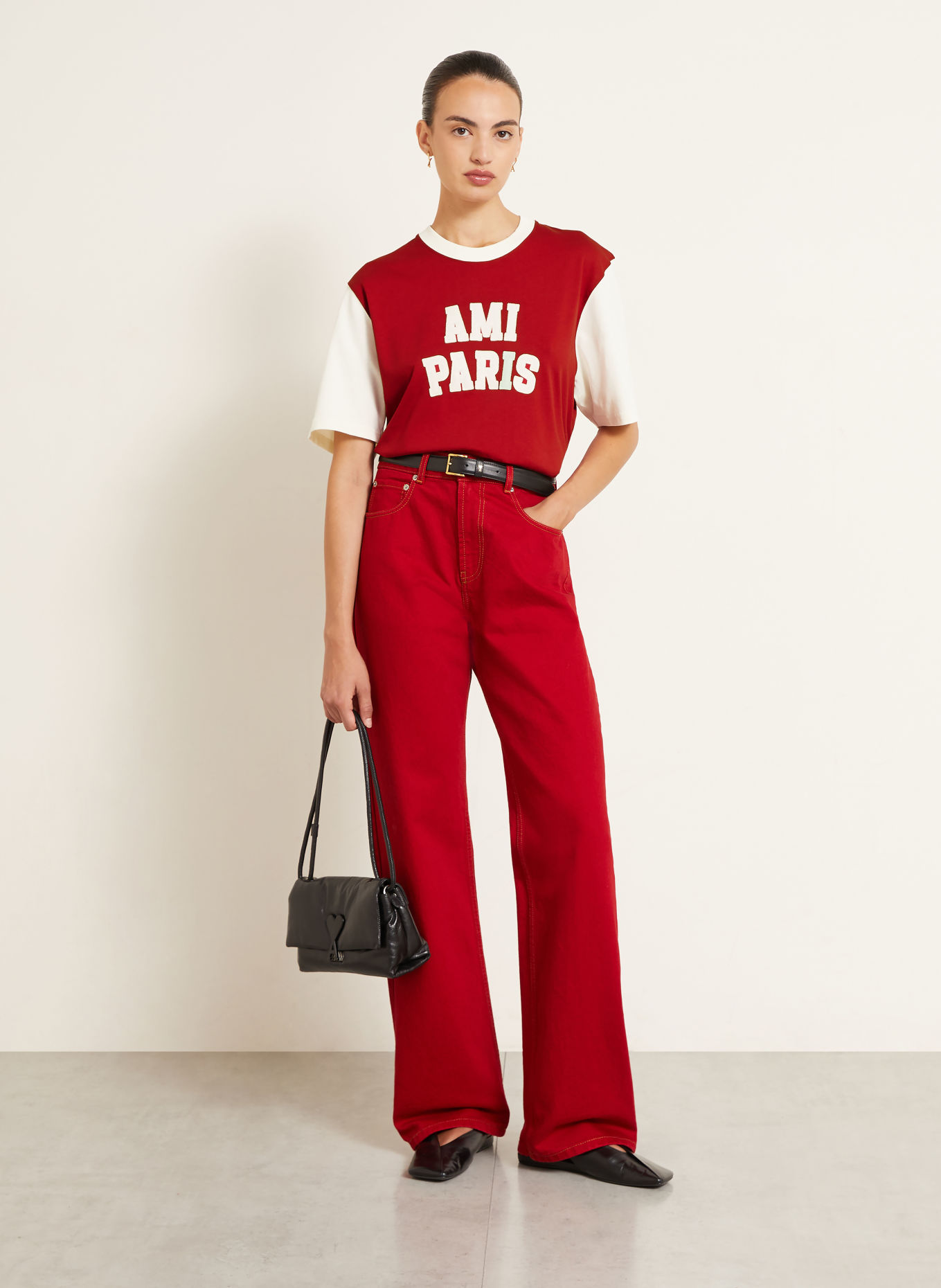 AMI PARIS T-shirt: ROUGE / CRÈME