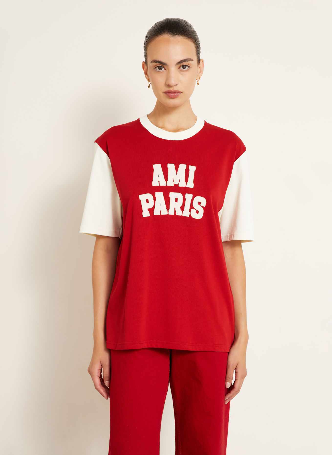 AMI PARIS T-shirt: ROUGE / CRÈME