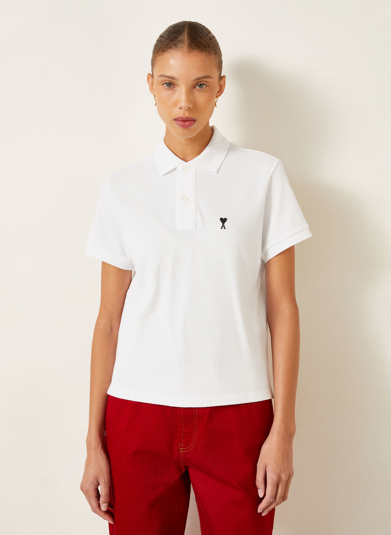 AMI PARIS Piqué polo shirt: WHITE