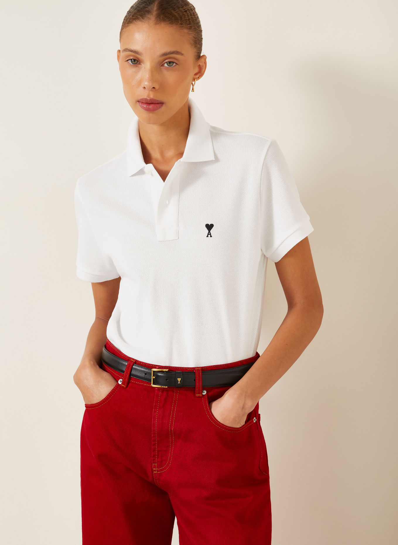 AMI PARIS Piqué polo shirt: WHITE