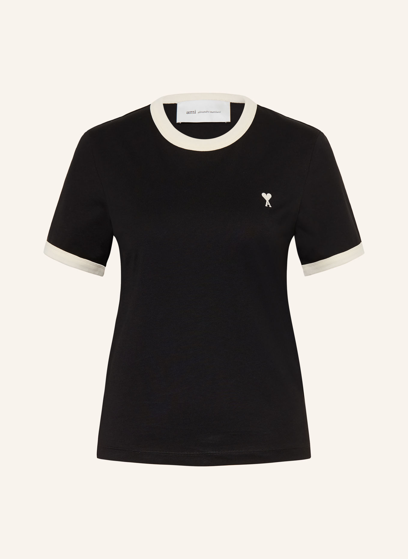 AMI PARIS T-shirt: CZARNY / KREMOWY