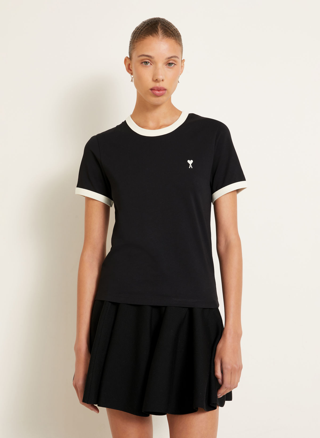 AMI PARIS T-shirt: CZARNY / KREMOWY