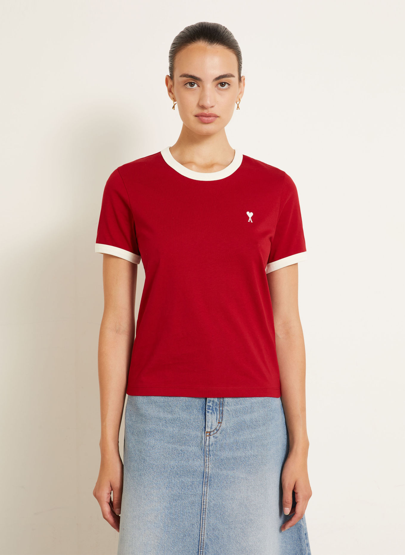 AMI PARIS T-shirt: ROUGE / CRÈME