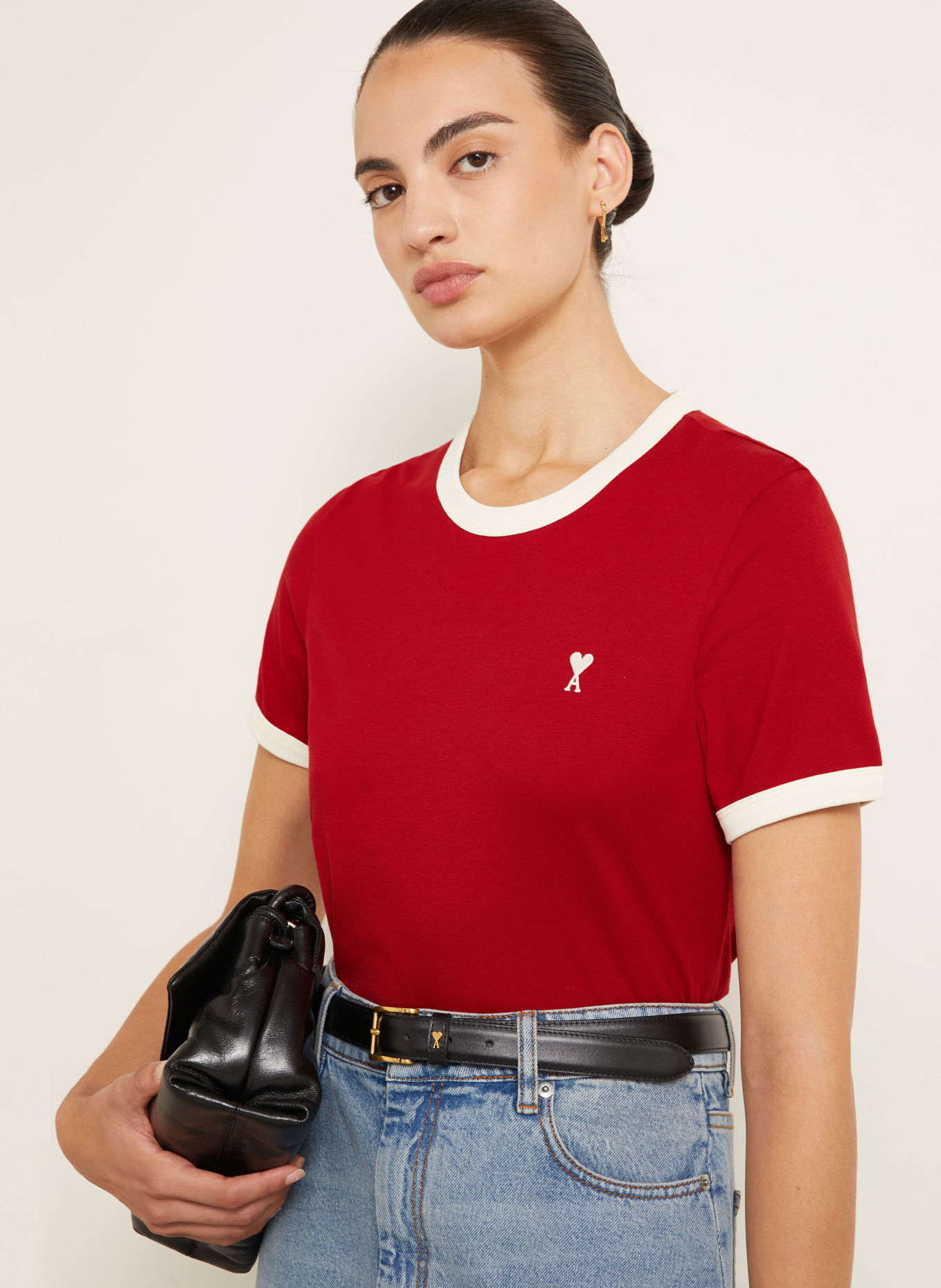 AMI PARIS T-shirt: ROUGE / CRÈME