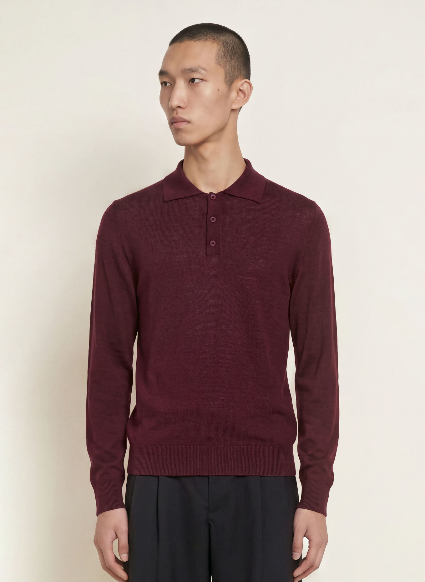 I'M BRIAN Strick-Poloshirt mit Merinowolle: DUNKELROT