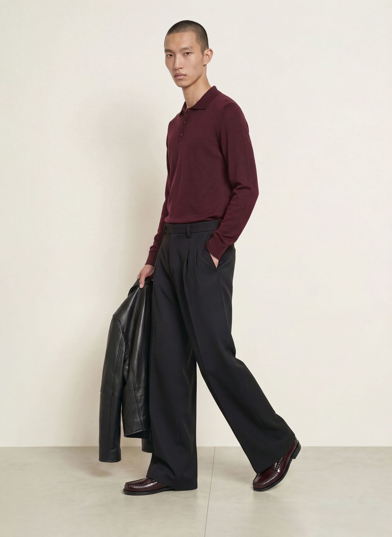I'M BRIAN Strick-Poloshirt mit Merinowolle: DUNKELROT