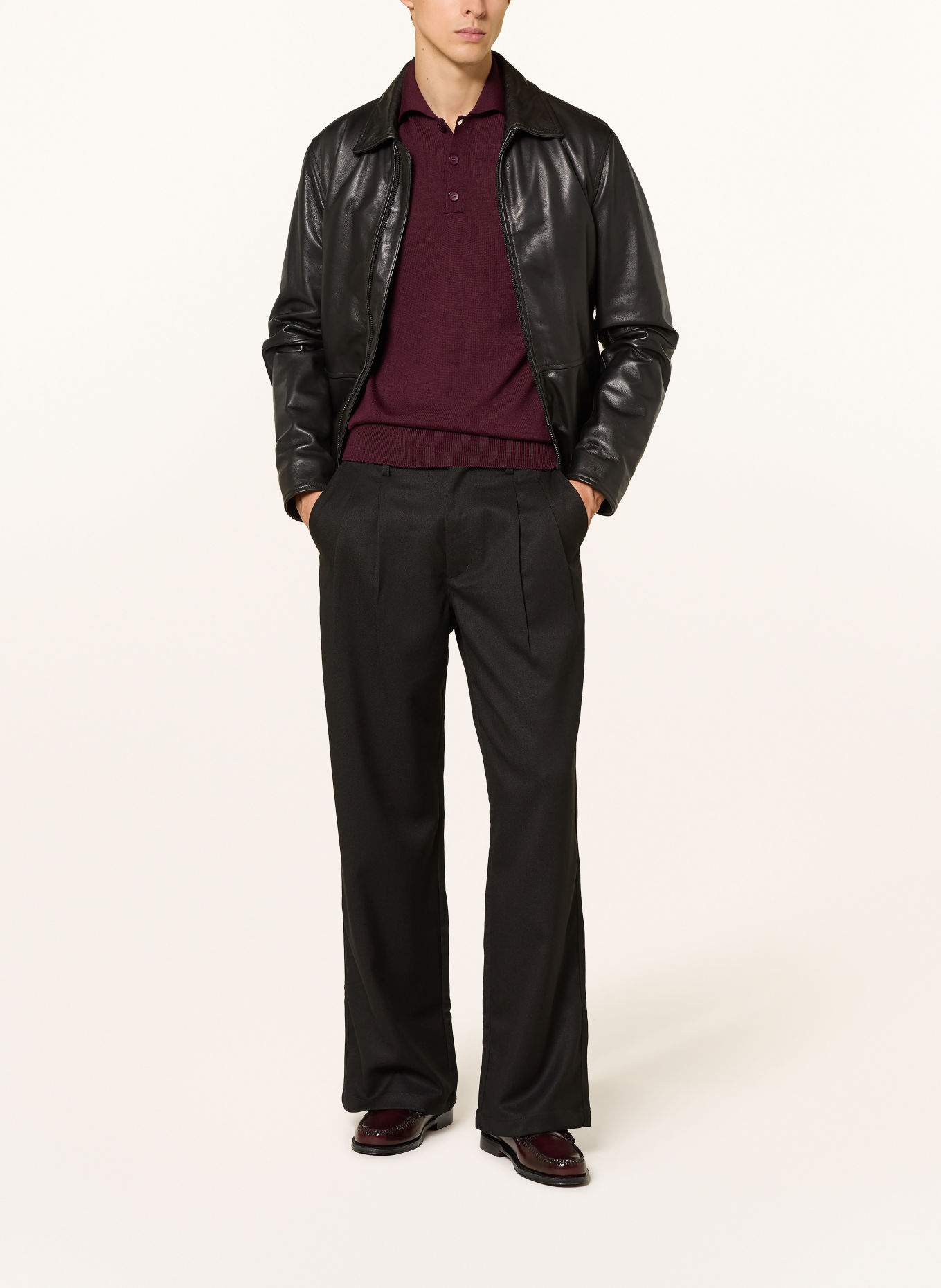 I'M BRIAN Strick-Poloshirt mit Merinowolle: DUNKELROT