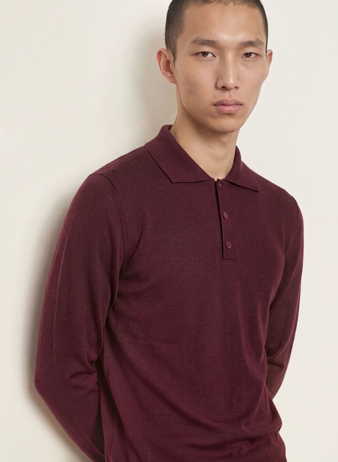 I'M BRIAN Strick-Poloshirt mit Merinowolle: DUNKELROT