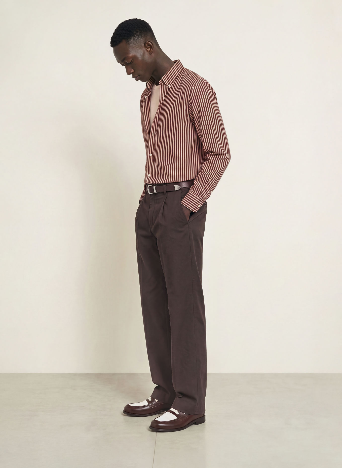 I'M BRIAN Overhemd Comfort Fit: DONKERROOD / BEIGE