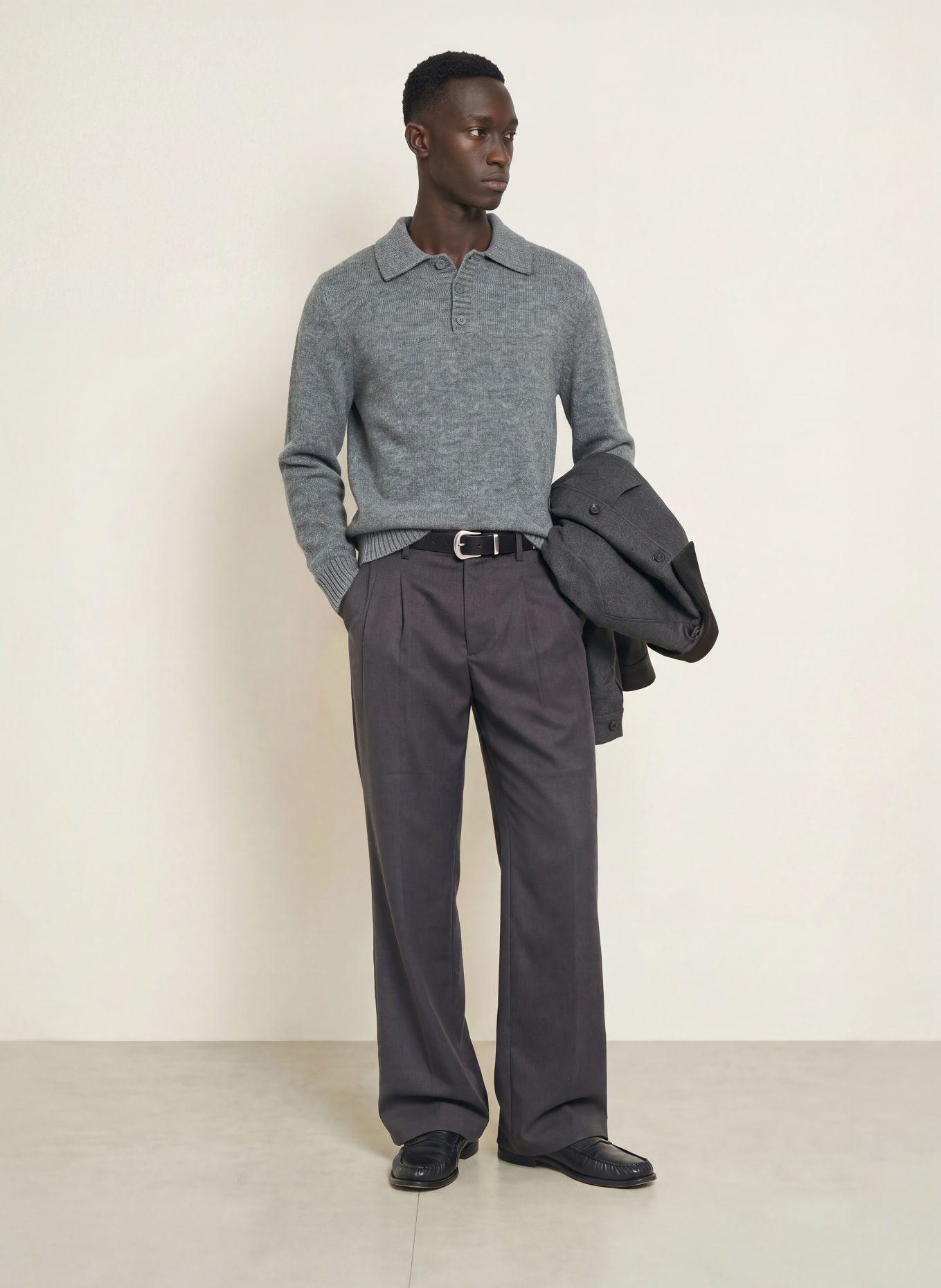 I'M BRIAN Gebreid poloshirt: GRIJS