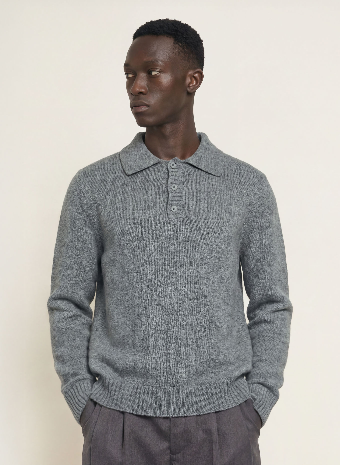 I'M BRIAN Gebreid poloshirt: GRIJS