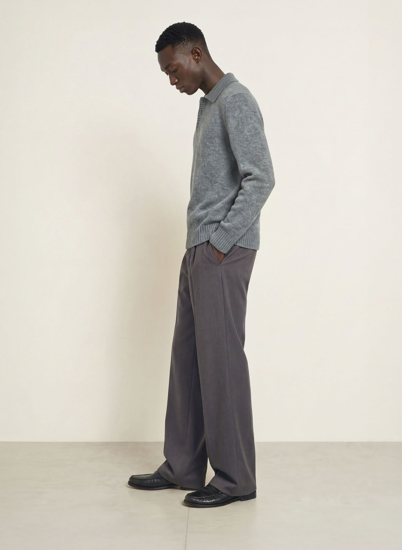 I'M BRIAN Gebreid poloshirt: GRIJS