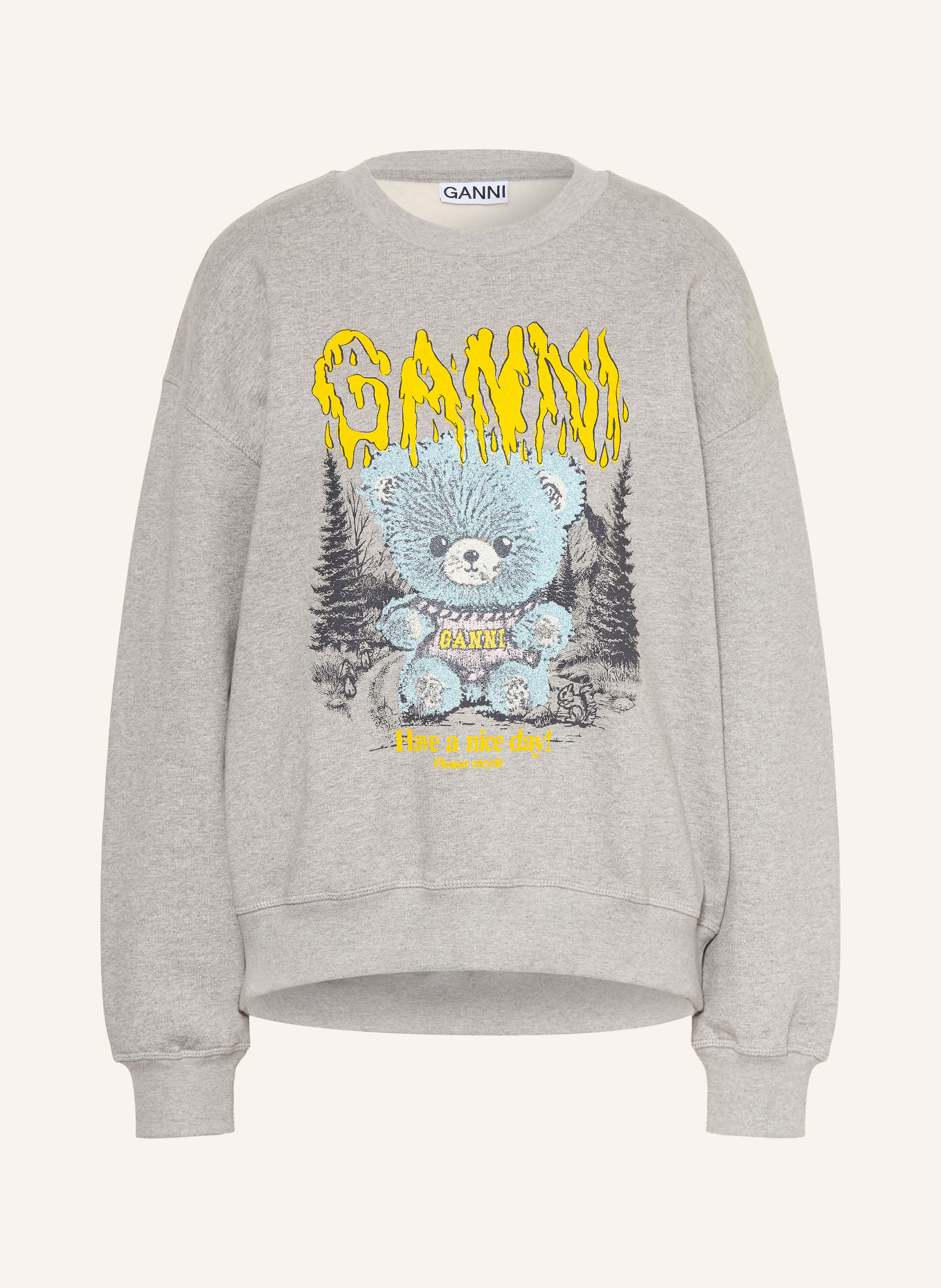 GANNI Oversized-Sweatshirt met sierstenen: GRIJS / BLAUWGRIJS / GEEL
