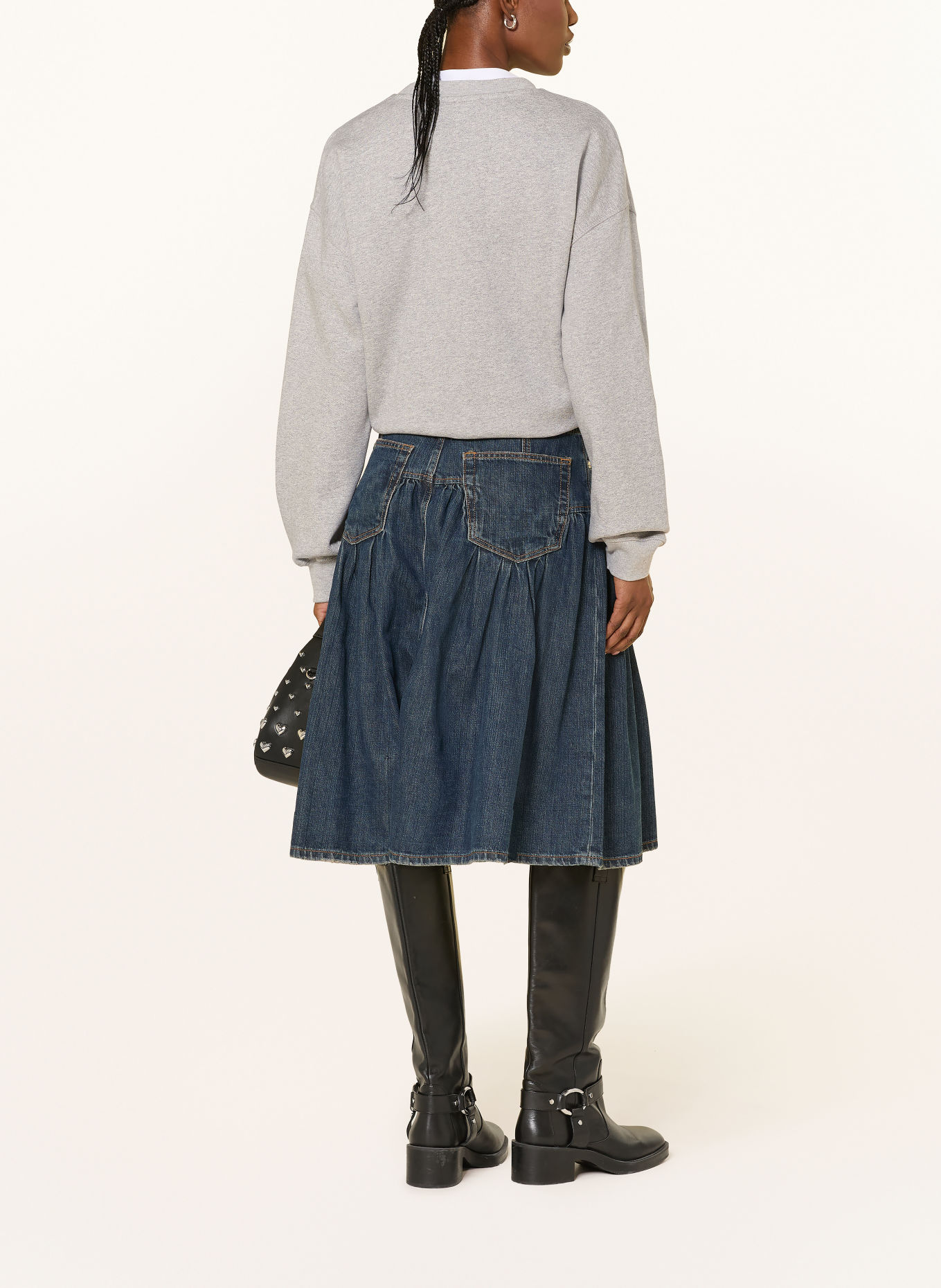 GANNI Oversized-Sweatshirt met sierstenen: GRIJS / BLAUWGRIJS / GEEL