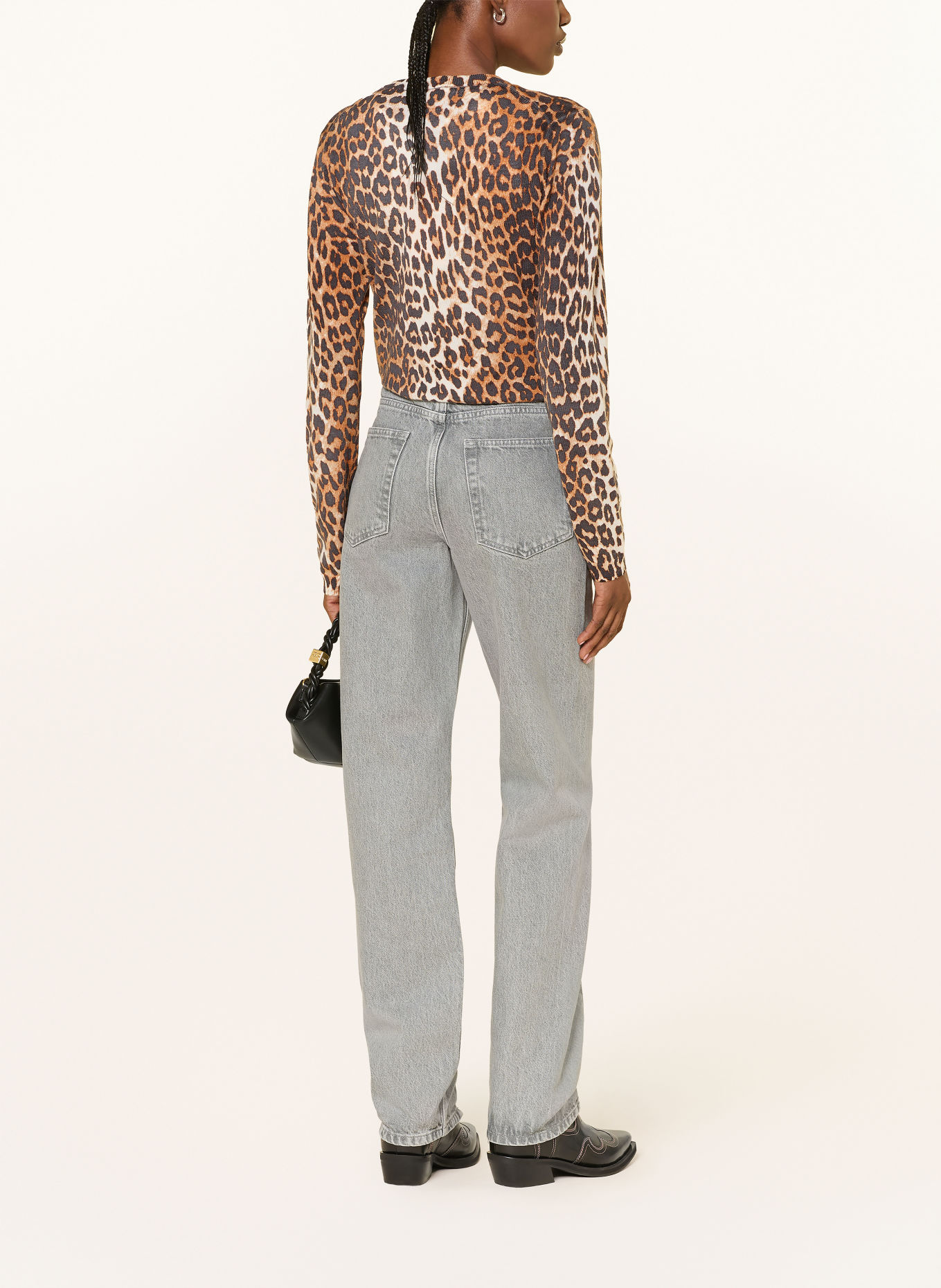 GANNI Gilet en laine mérinos: MARRON / ÉCRU / NOIR