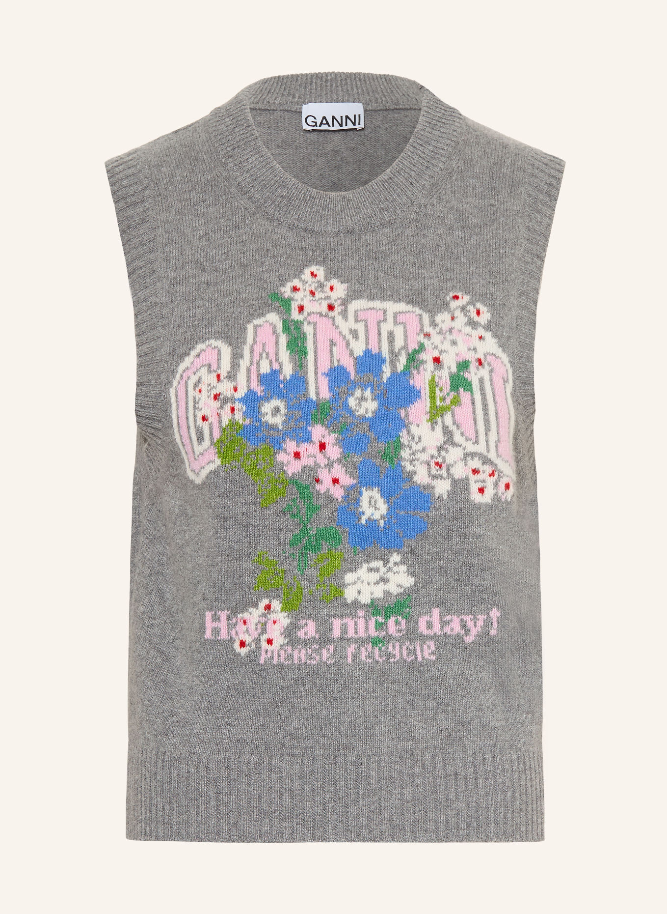 GANNI Pull sans manches: GRIS / ROSE FUCHSIA / BLEU