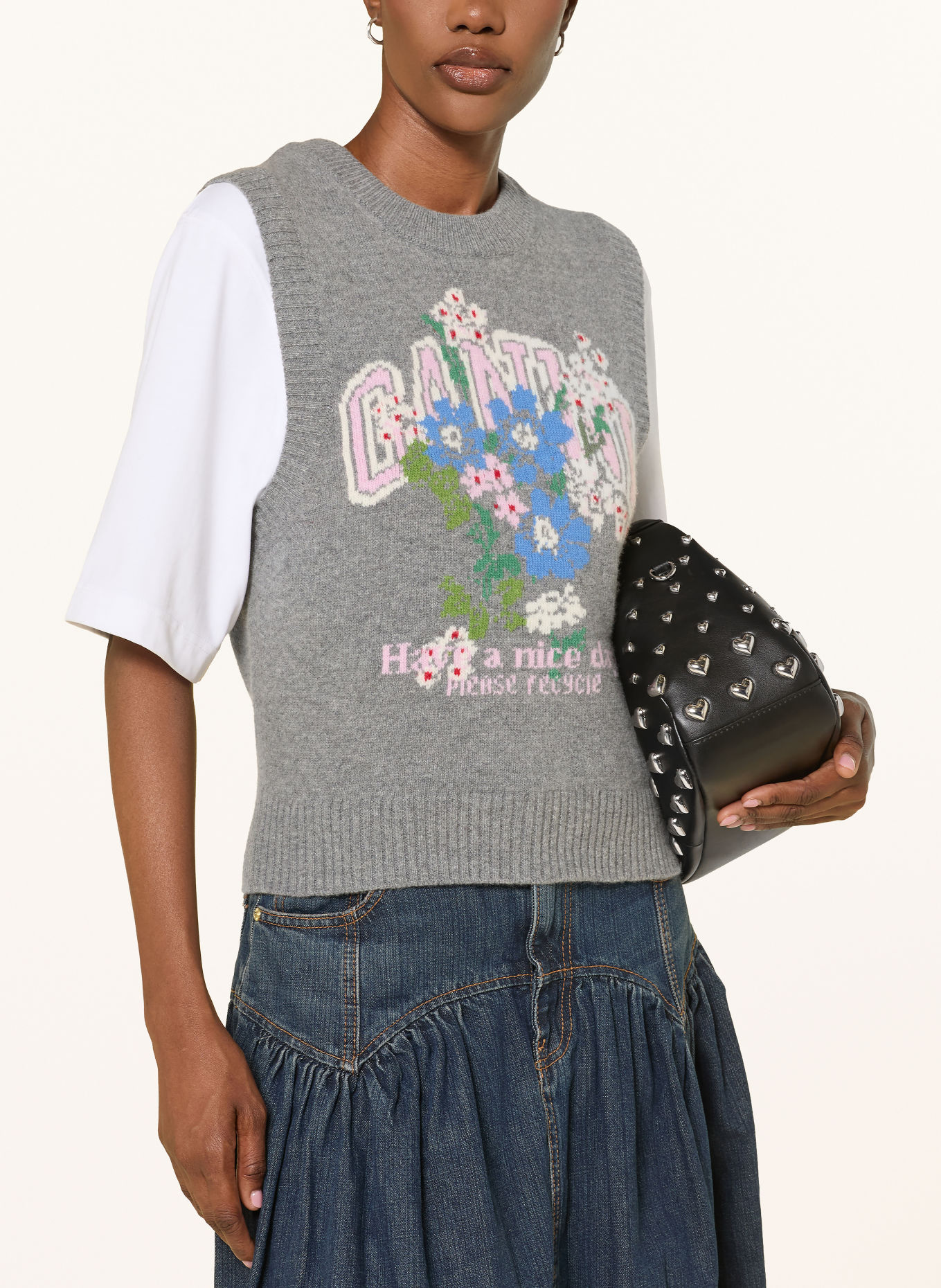 GANNI Pull sans manches: GRIS / ROSE FUCHSIA / BLEU