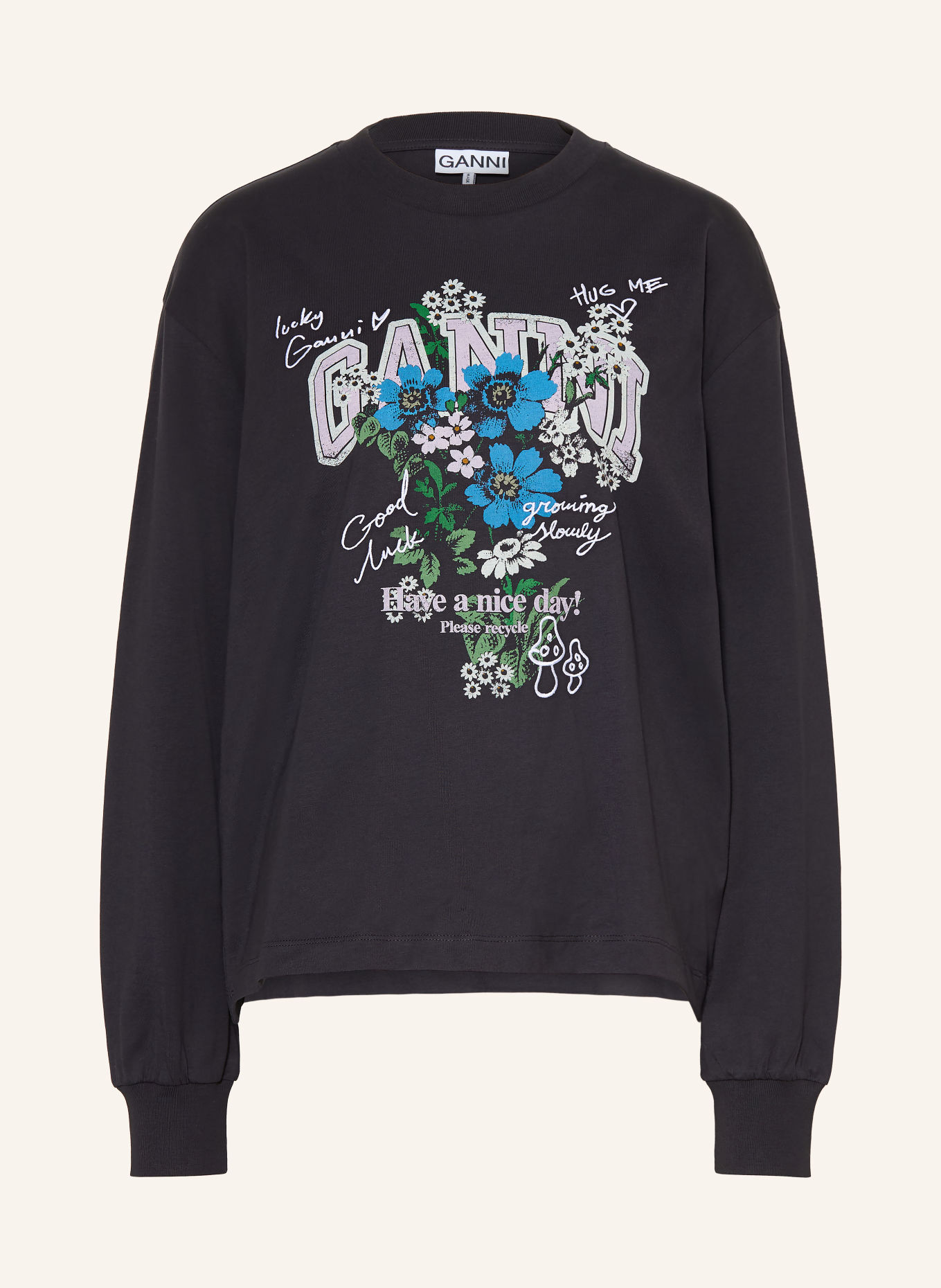 GANNI Longsleeve: ZWART / LICHTPAARS / BLAUW