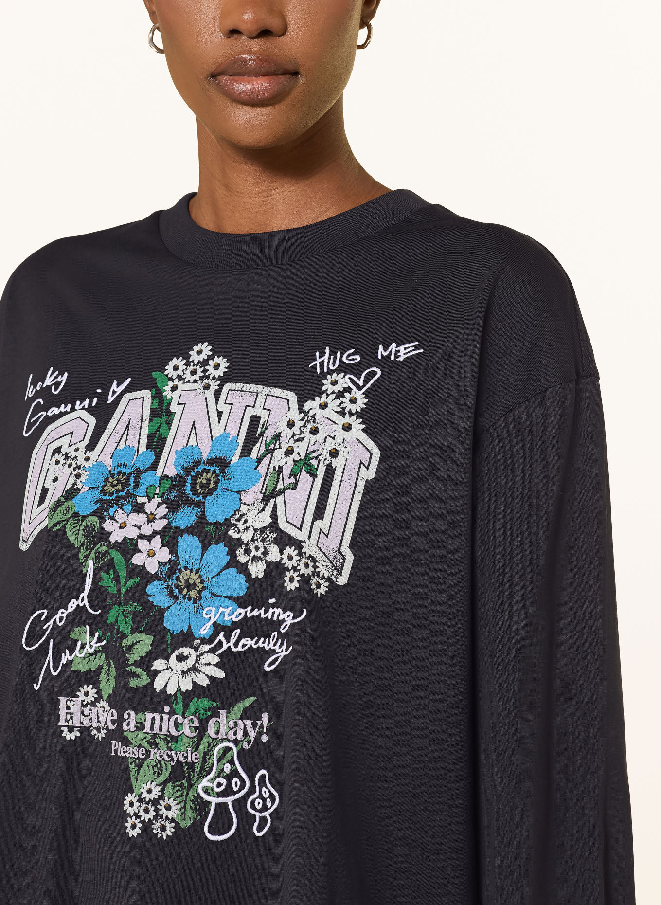 GANNI Longsleeve: ZWART / LICHTPAARS / BLAUW