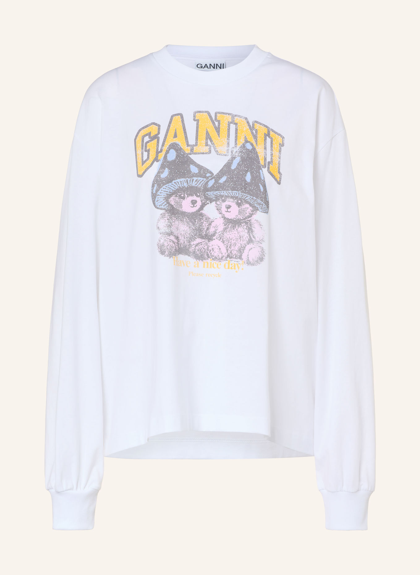 GANNI Longsleeve: WEISS / HELLROT / GELB