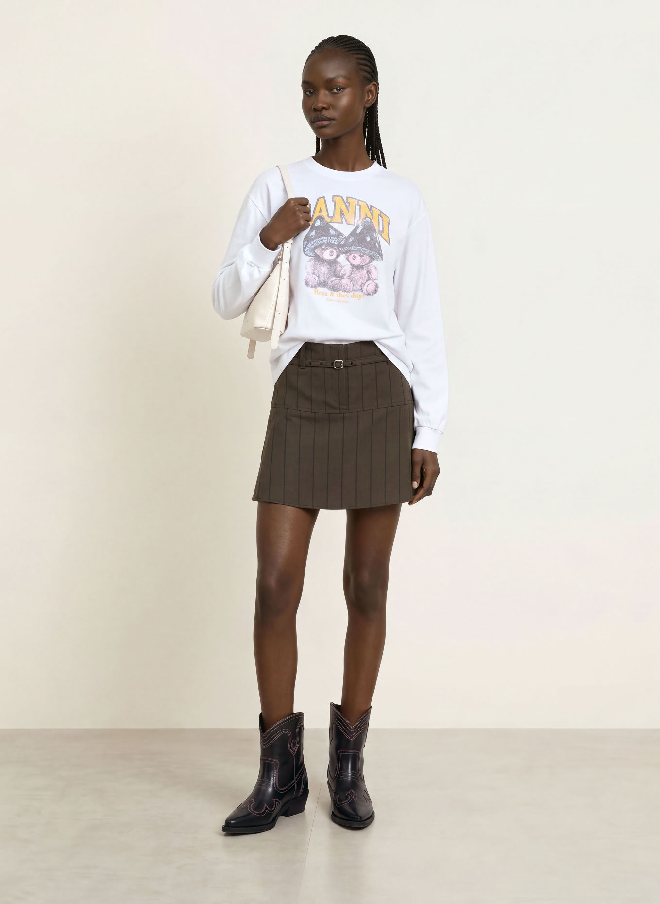 GANNI Longsleeve: WEISS / HELLROT / GELB