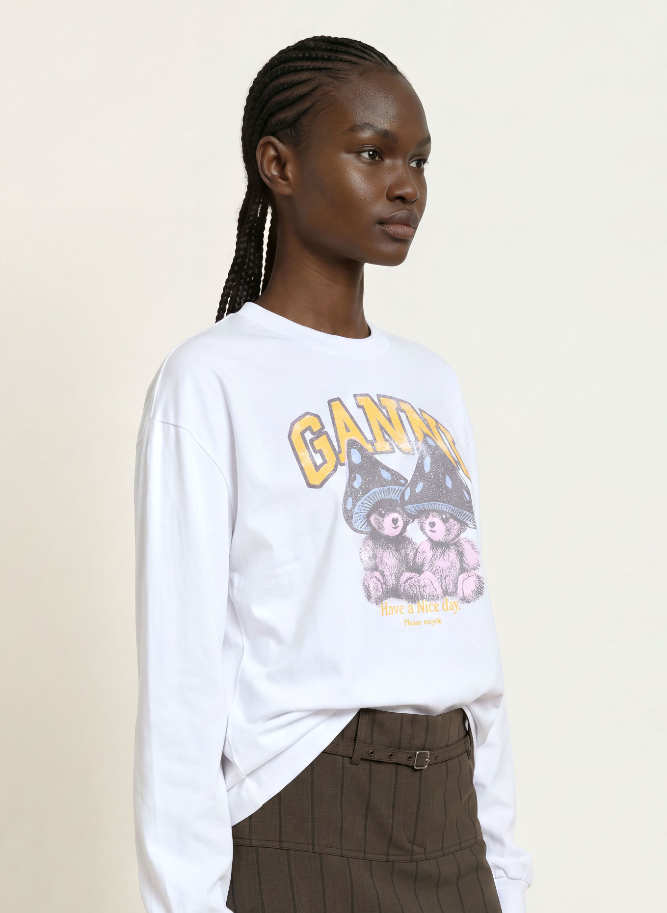 GANNI Longsleeve: WEISS / HELLROT / GELB