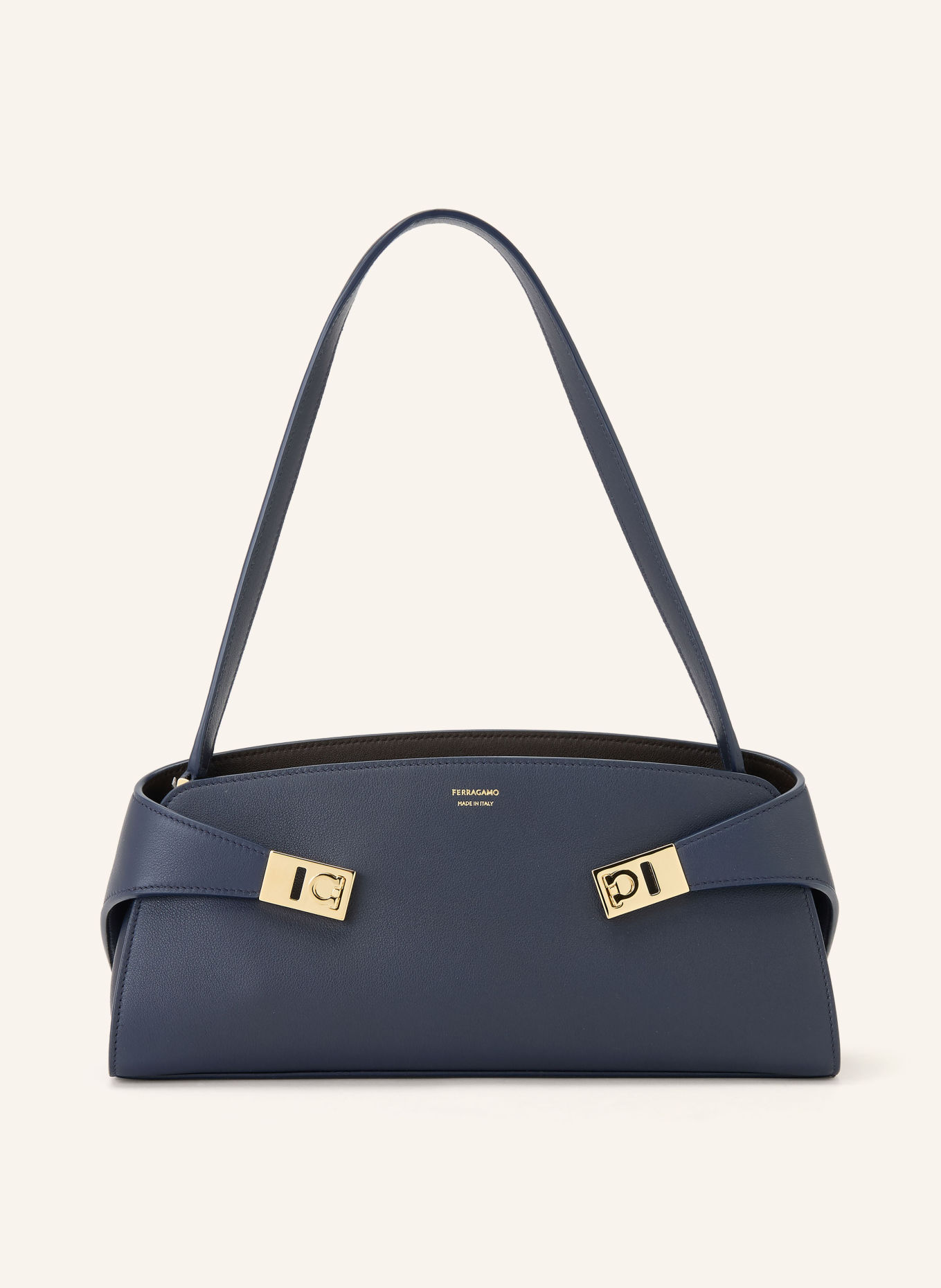 FERRAGAMO Torebka na ramię HUG EAST WEST: GRANATOWY / ZŁOTY