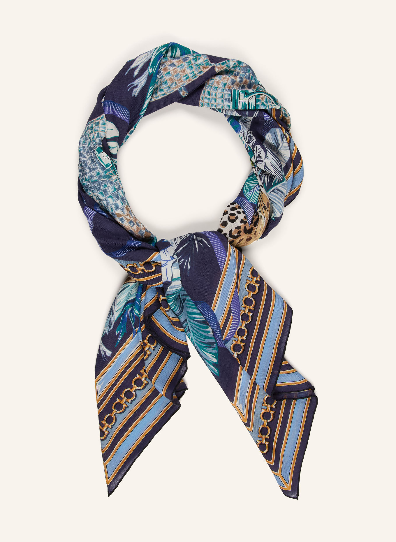 FERRAGAMO Cashmere Scarf: BLUE / BROWN / DARK YELLOW